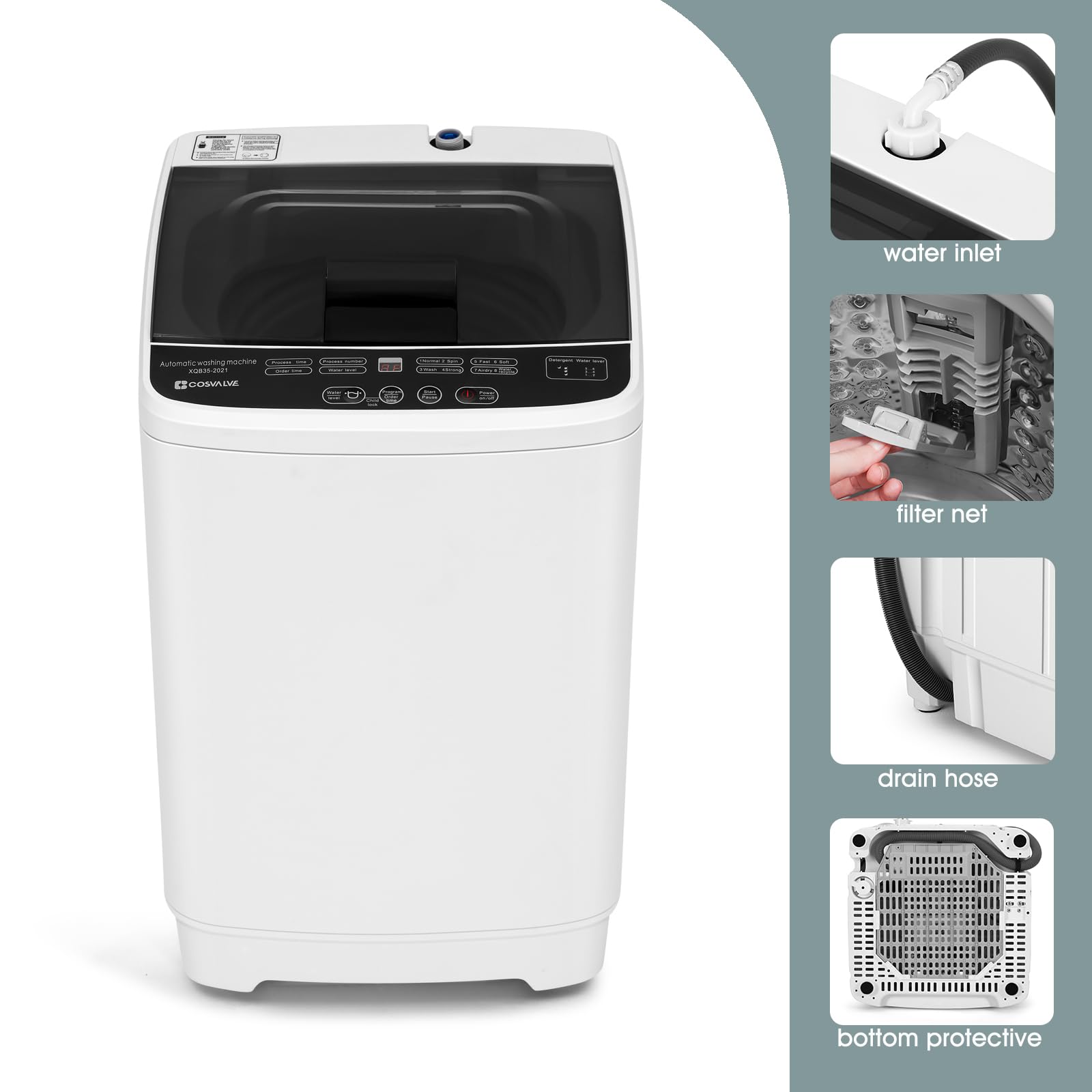 Fully Automatic Washing Machine 2 IN 1 with Drain Pump, 3.5 KG Washer & Spin Dryer For Dorms Apartments College Rooms Camping(8 Program, 6 Water Levels)[Energy Class A+] — view 6