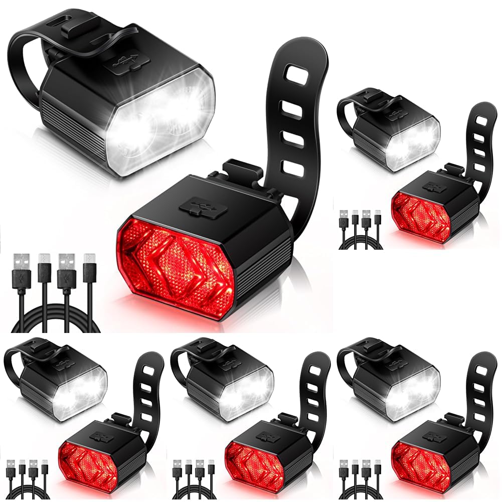 Vinabo Kit Lumières pour Vélo - Phare et Feu Arrière, Longue Autonomie, Recharge USB, Etanche IPX6, 6 Modes D'éclairage, Léger et Durable, Adapté à Tous Les Vélos et à Diverses Conditions de Cyclisme