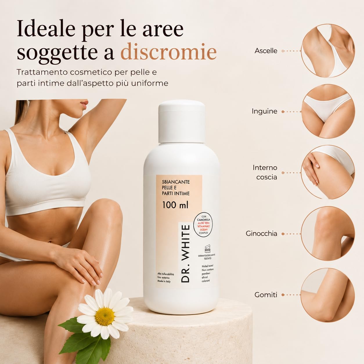 Dr White Intima wybielający krem 400 ml – krem rozjaśniający części intymne, Inguine i pachy – krem nawilżający i łagodzący (średnio)