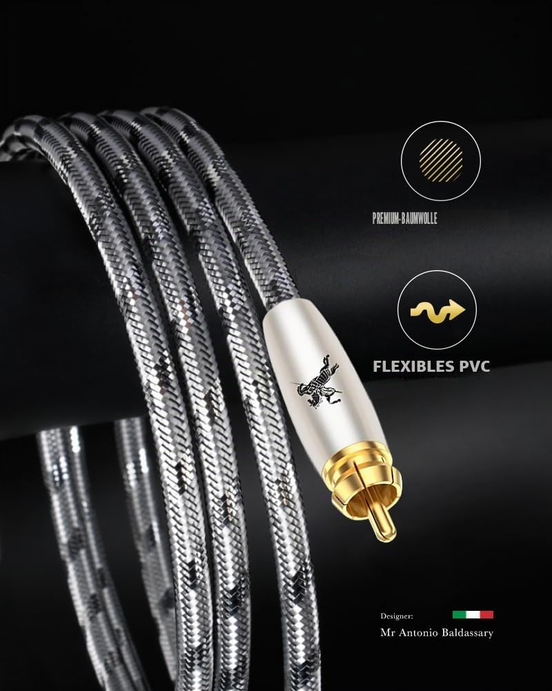 Impeto High End Audiophile Cinch Kabel, 6N OFC 2 RCA Kabel 2x 2 Cinch Stecker Audiokabel RCA Kabel kompatibel für CD, Verstärker, Decoder - 2m
