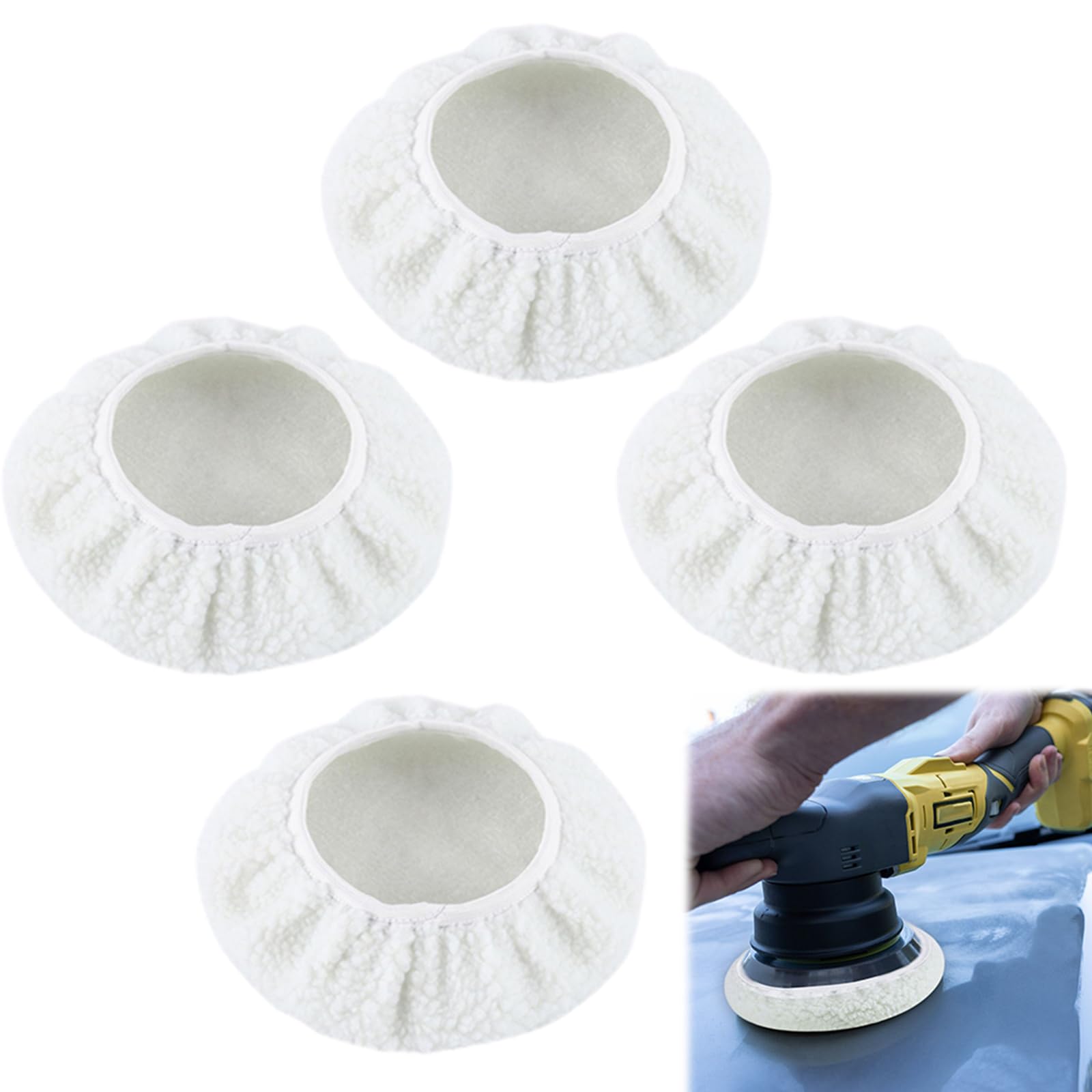 Zephyra Set 4 Cuffie Lucidanti in Lana 220–250 mm – Tamponi per Lucidatrice Einhell CE-CB 18/254 Li, CC-PO 90 – Compatibile Lucidatrice Auto a Batteria e Flex