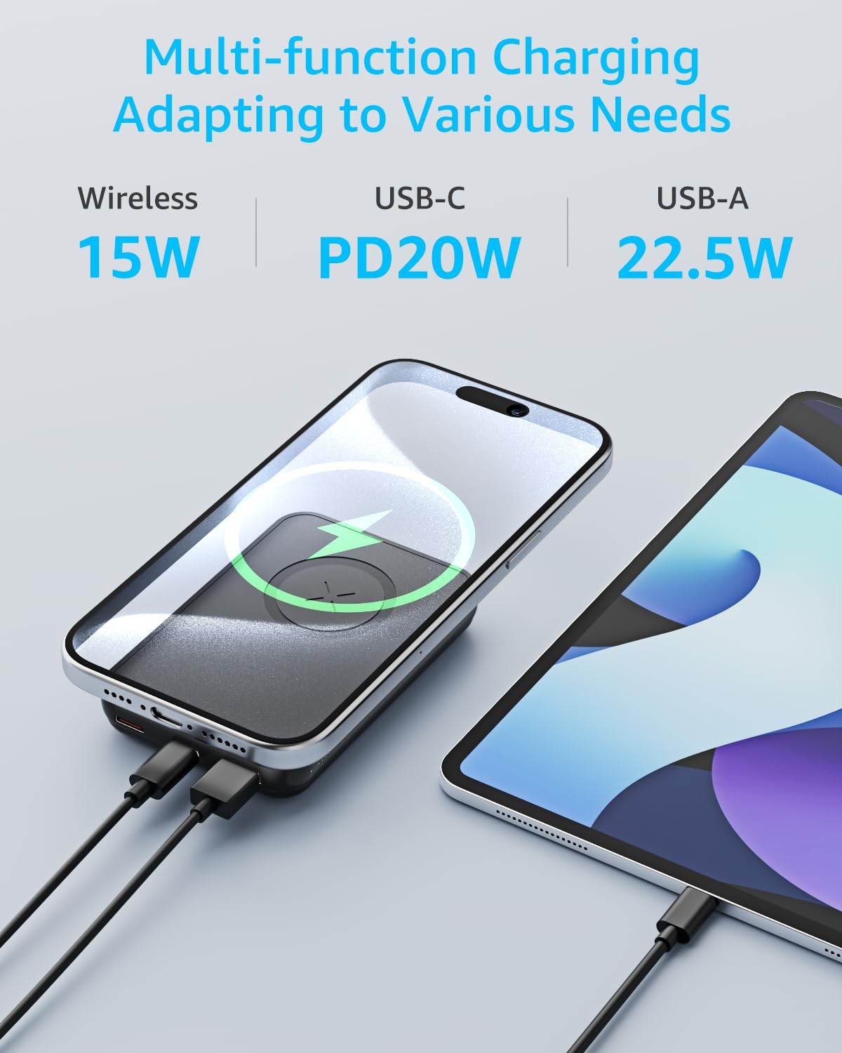 LL TRADER 006 Magnetico Power Bank 10000mAh, Caricatore Portatile Magnetico Wireless 22,5W, Compatibile con MagSafe per iPhone 12/13/14/15 Serie (Nero)