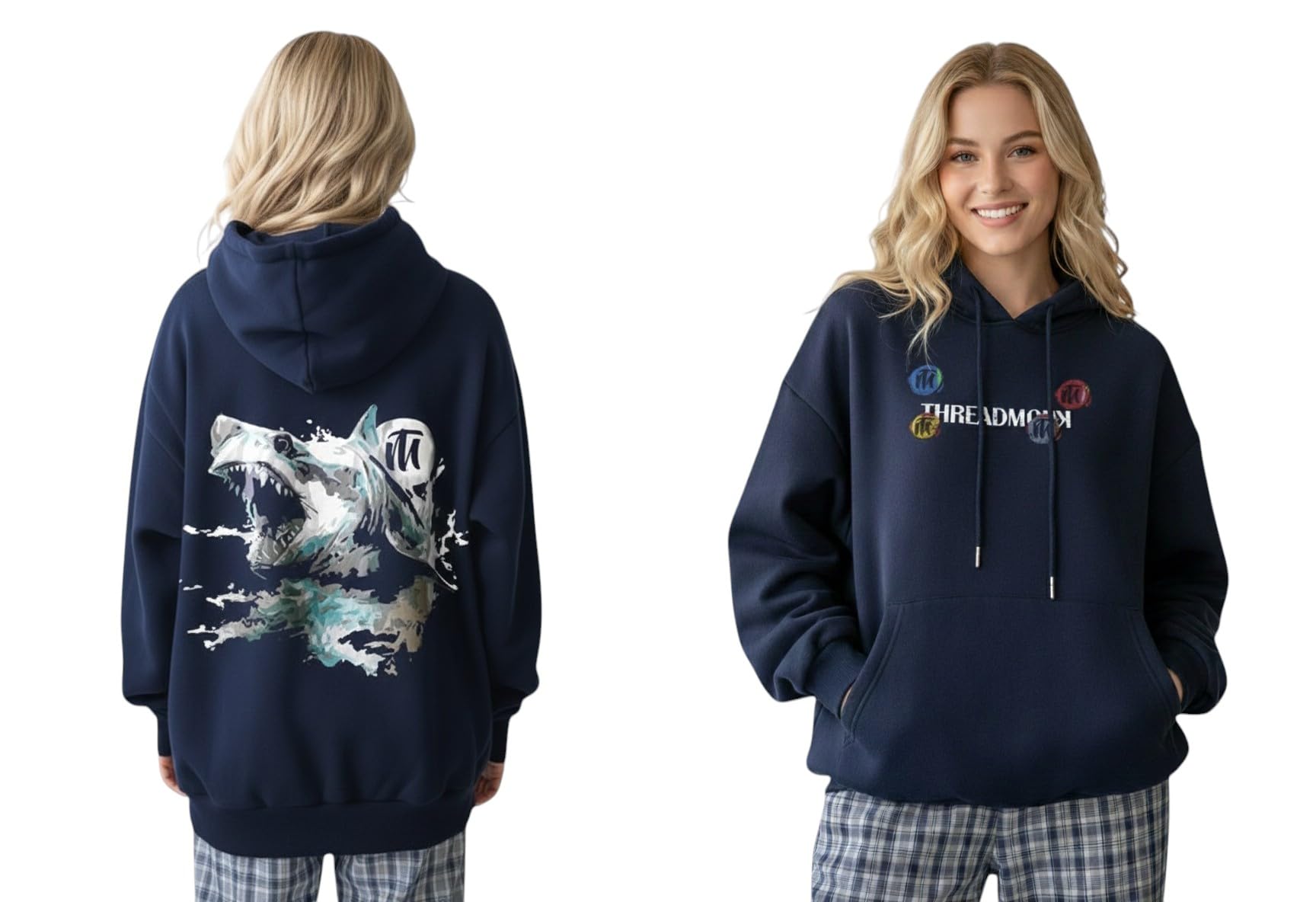 bounce back apparels Shark Printed Women's Hoodie, Full Sleeve, Cotton Blend, Navy, Casual Winter Wear-picture-10