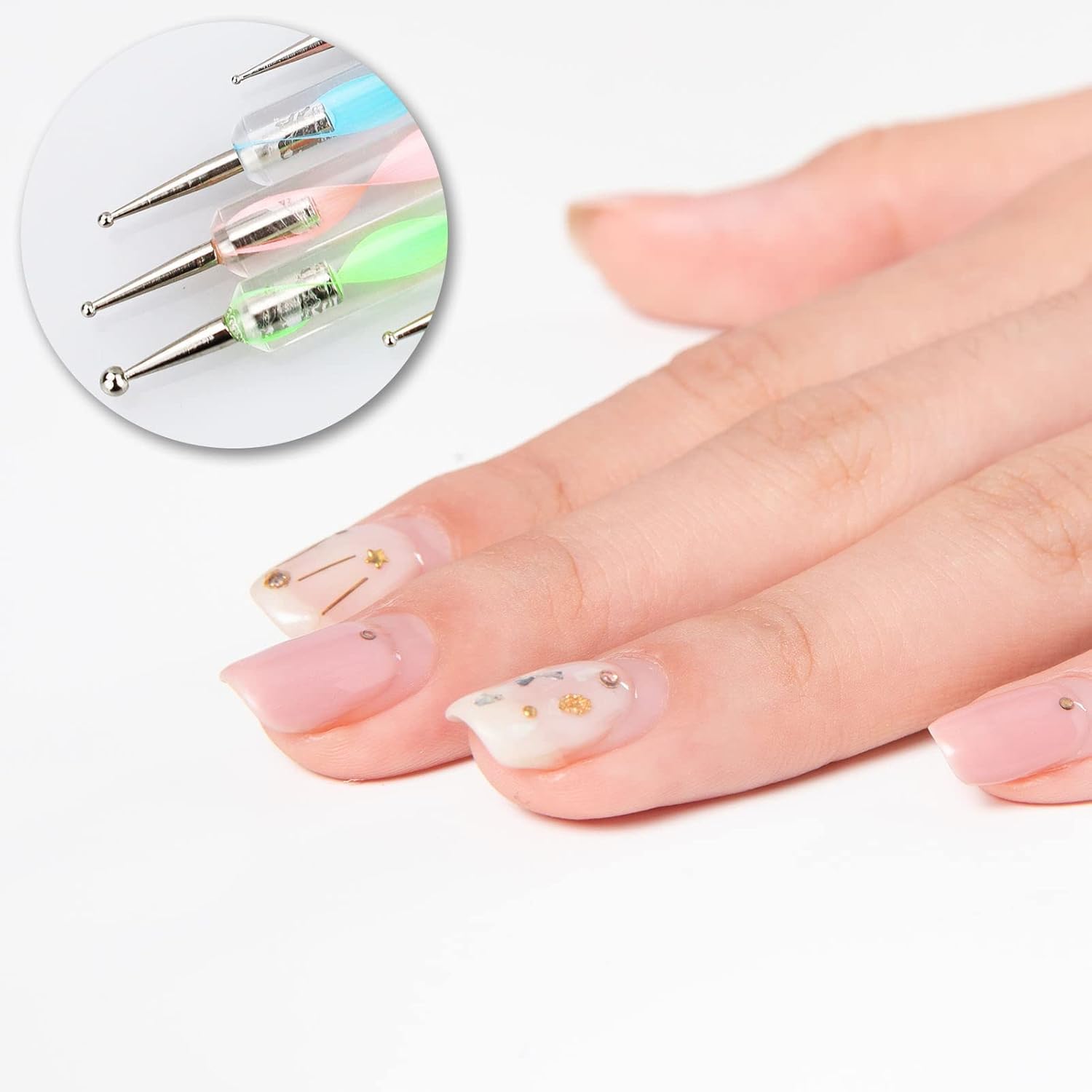 5 pezzi Dotting Pen, Pennelli Nail Art, nail art pens, doppia punta, con 1 pezzo di 5 g piccolo flacone rotondo, per nail art, fai da te, nail design, salone di bellezza, salone di manicure
