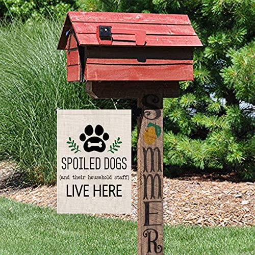 Dog Garden Flag Spoiled Dogs Vertical Burlap Double Sided There Household Staff Live Here Outdoor Decor Yard Lawn Home Decoration 12.5 X 18 Inch #TOP3