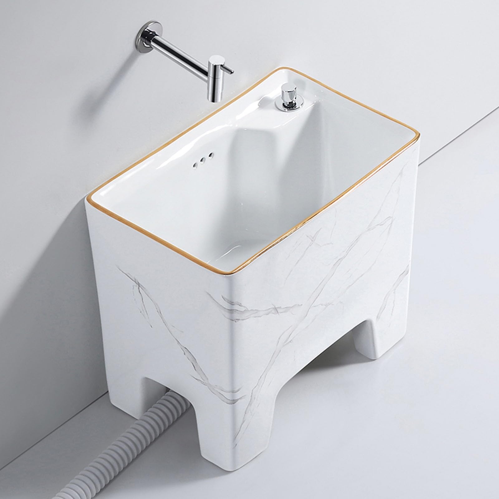 Bassin à serpillière avec vidange automatique à une touche et grand lavabo de salle de bain