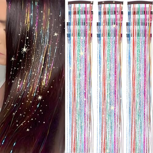 Hair Tinsel Kit Clip in for Kids 12 Pcs Fairy Glitter Tinsel Hair Extension