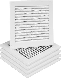 5-Pack 6" x 6" (Outer Size) Square Air Vent Cover – White Plastic Vent Deflector - Screen Mesh, Surface Mount Wall Ceiling – Cold Air Return Soffit Air Vent Cover - Register Indoor Outdoor