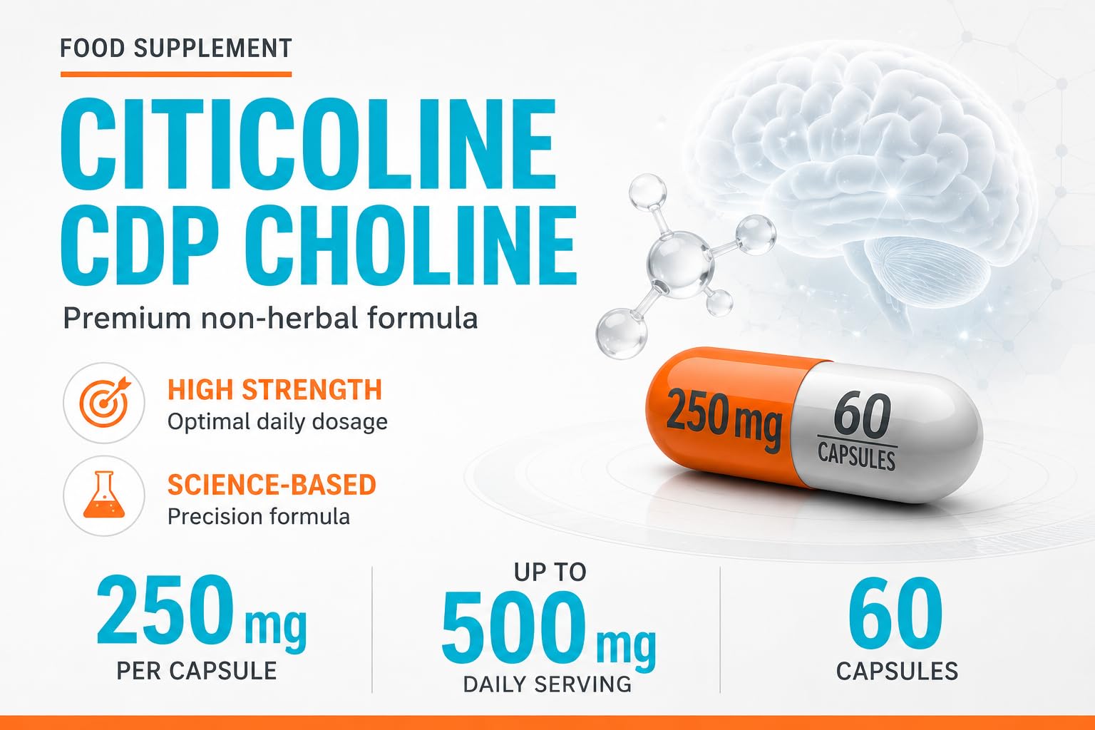 Hepatica Citicoline (CDP-Choline) 250 mg | Source de Choline | 60 Gélules Véganes | Réserve 2 Mois | GMP & laboratoire indépendant
