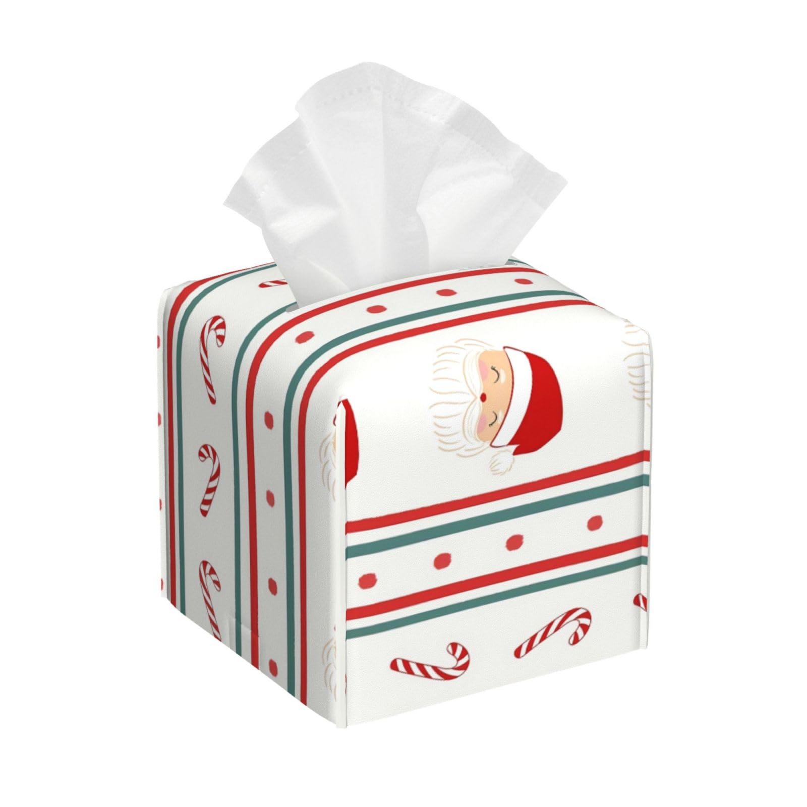 Classic Christmas Stripes Seamless Pattern Tissue Box Cover 5" Square Leather Tissue Holder Facial Tissue Case for Tabletop Bedroom Bathroom Desk Decor