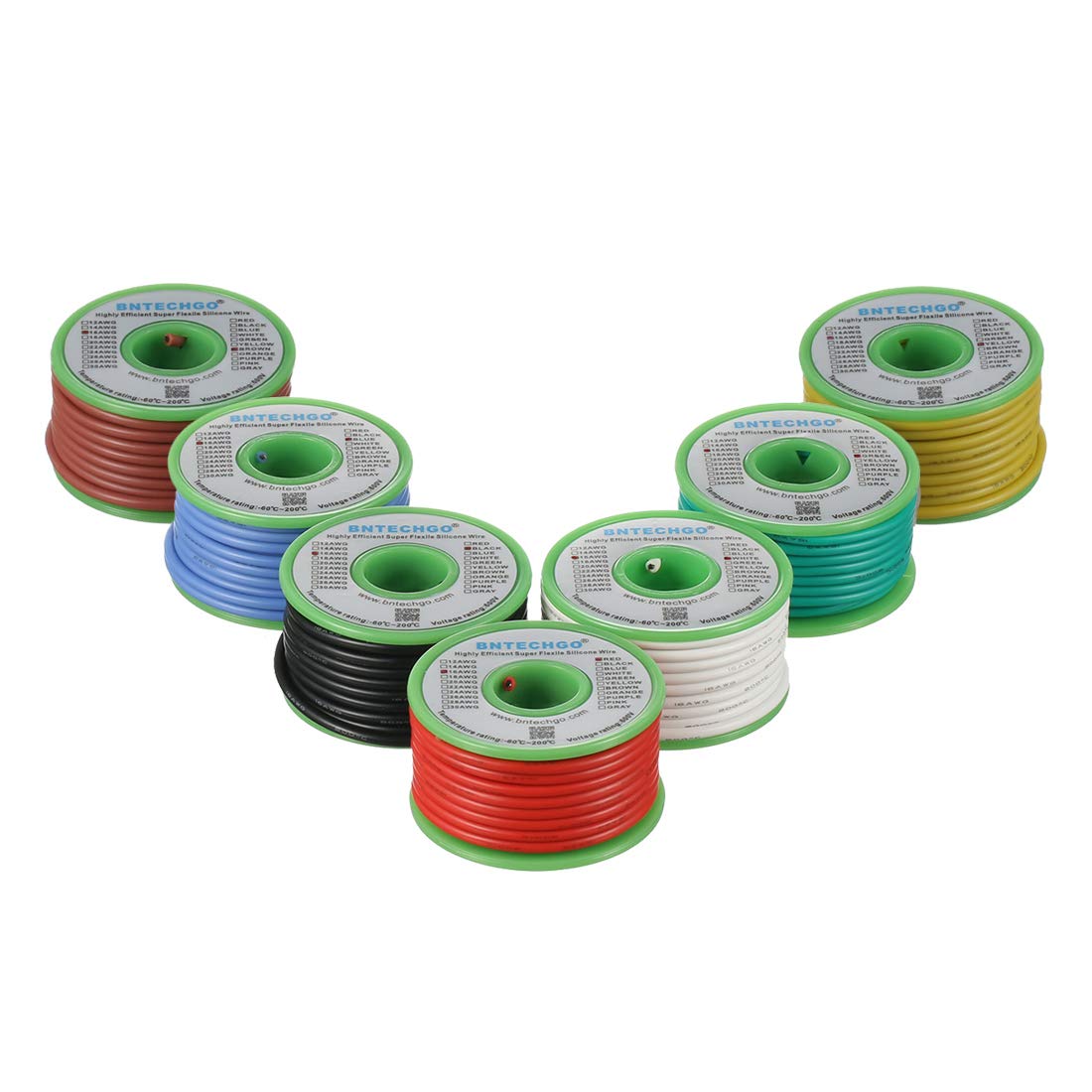 BNTECHGO 16 Gauge Silicone Wire Kit 7 Color Each 25 ft Flexible 16 AWG Stranded Tinned Copper Wire