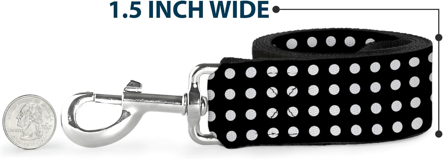 Dog Leash Micro Polka Dots Black White 6 Feet Long 1.0 Inch Wide