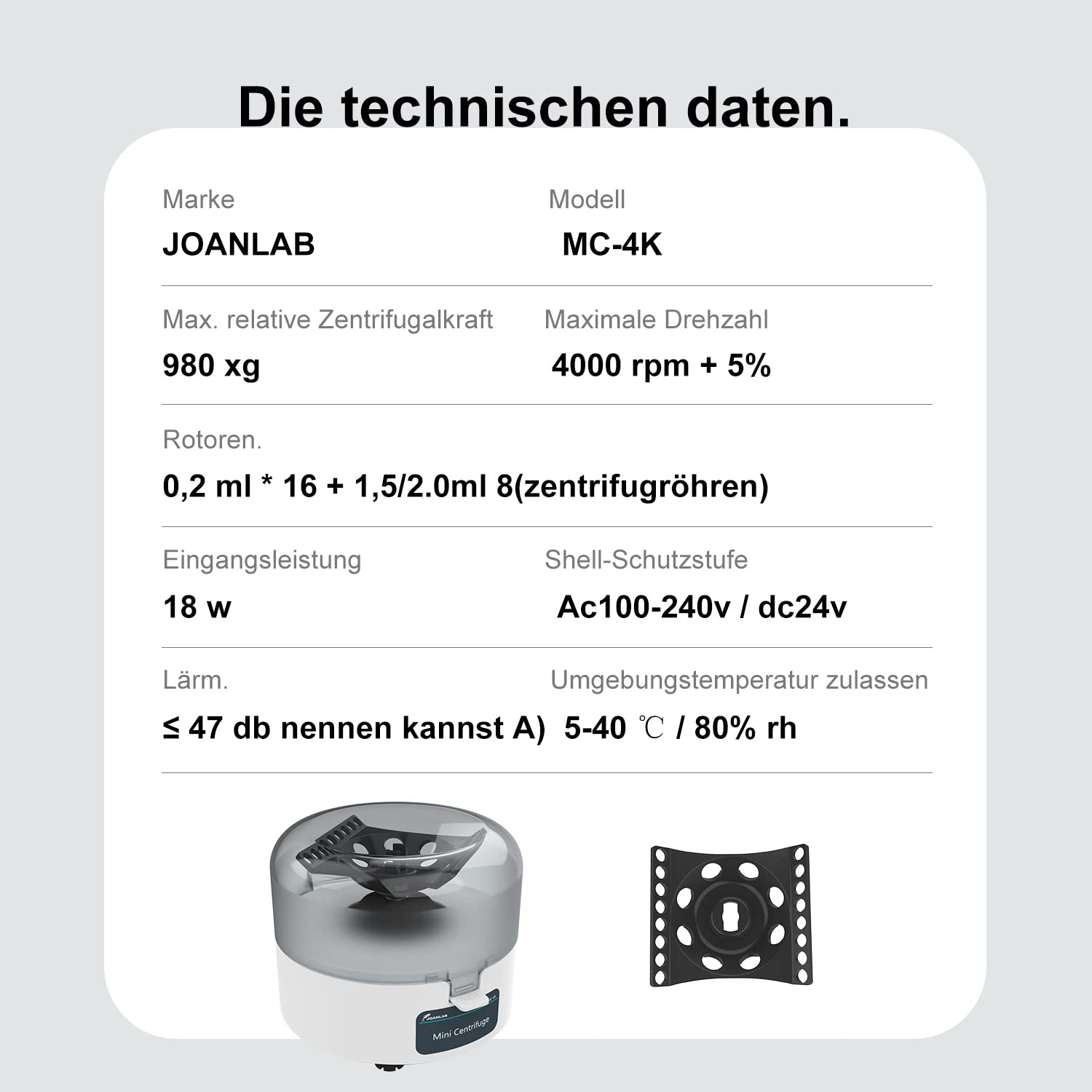 JOANLAB Mini Zentrifuge Maschine,Labor Zentrifugen,Tischzentrifuge 2-in1 Rotoren für 0,2//1,5/2 ml Mikro-Tube Tischzentrifuge