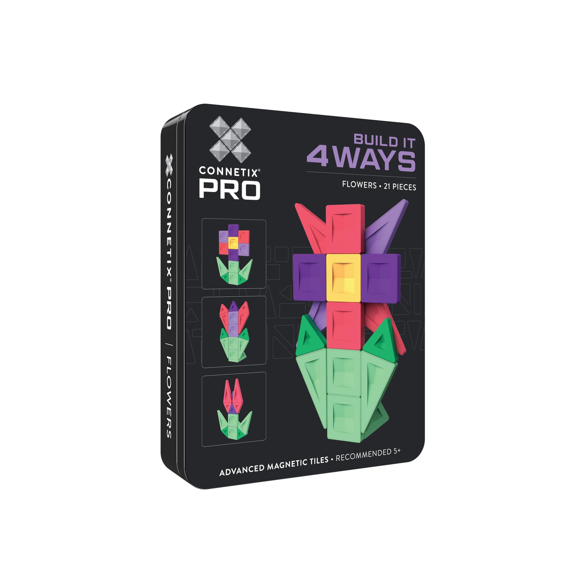 CONNETIX PRO Magnetic Tiles Build It 4 Ways Flowers Pack, 21 Pieces