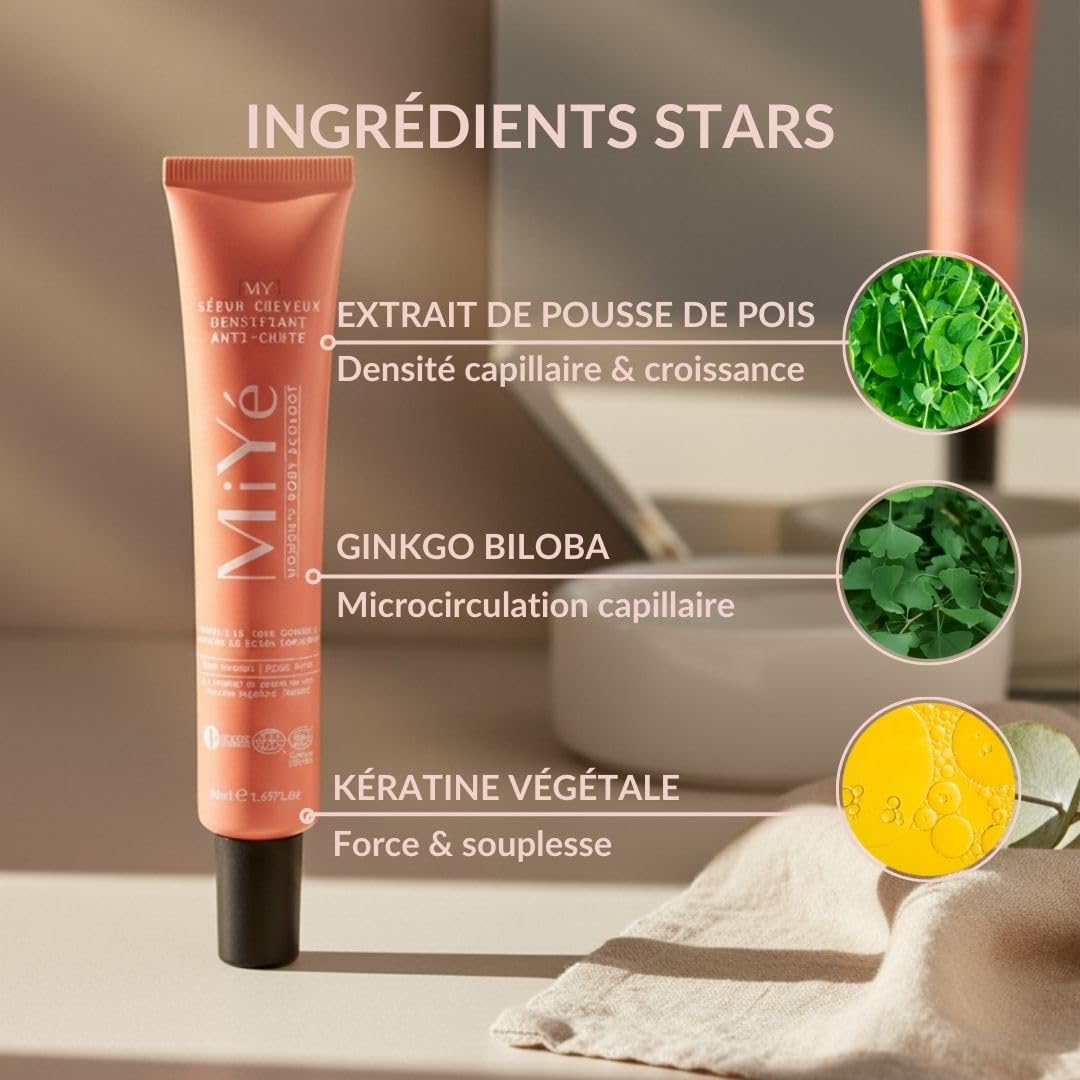 Serum pousse cheveux anti chute densifiant Keratine Aloe vera Gingko Biloba pousse de pois 50ml 1 mois