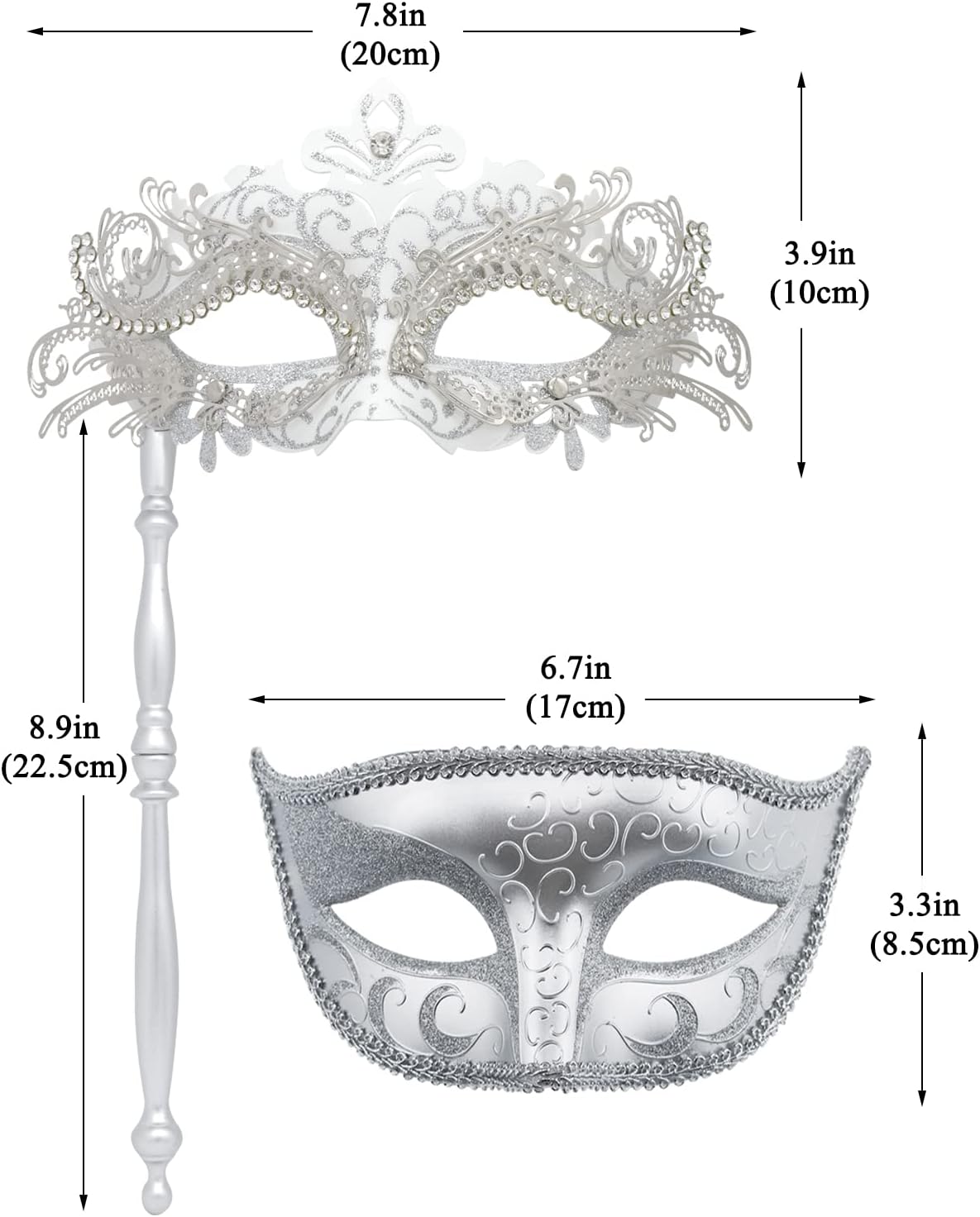 Coddsmz Couple Masquerade Masks Set with Holding Stick Venetian Halloween Costume Masks Mardi Gras Masks Party Costume Mask