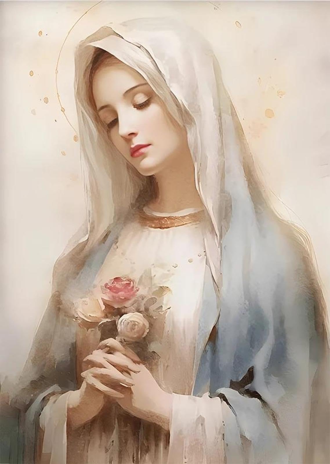 Baibexing Vintage Blessed Virgin Mary With The Child Catholic Christian Prayer Art Poster Canvas Painting Wall Prints Picture Home Decor A10 21X30Cm Unframed