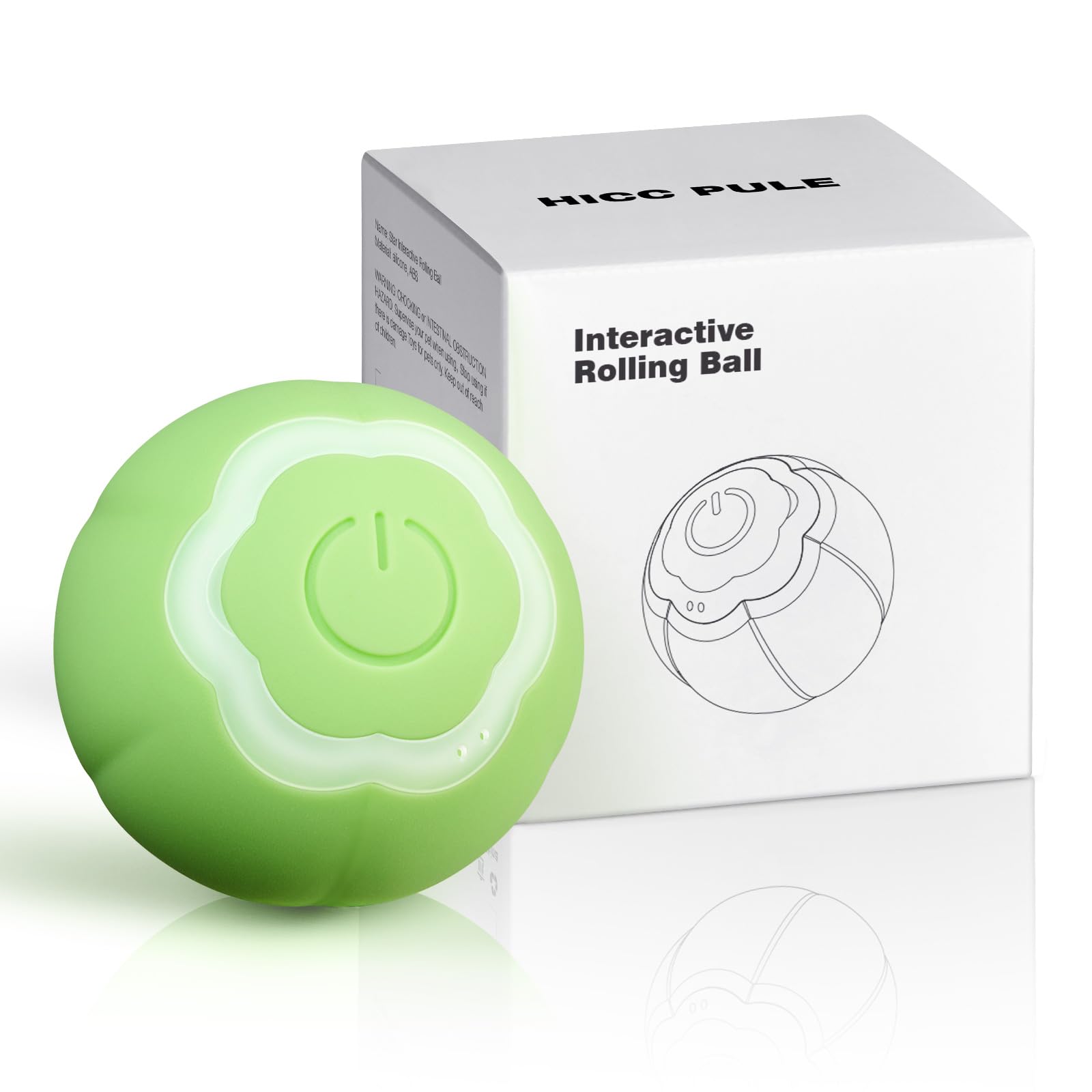 Smart Interactive Cat Toy Ball, Automated Cat Toy Power Ball Cat Toy, Kitten Toy, USB Rechargeable Cat Toys for Indoor Cats with Colorful Light, Floral Pattern, Green