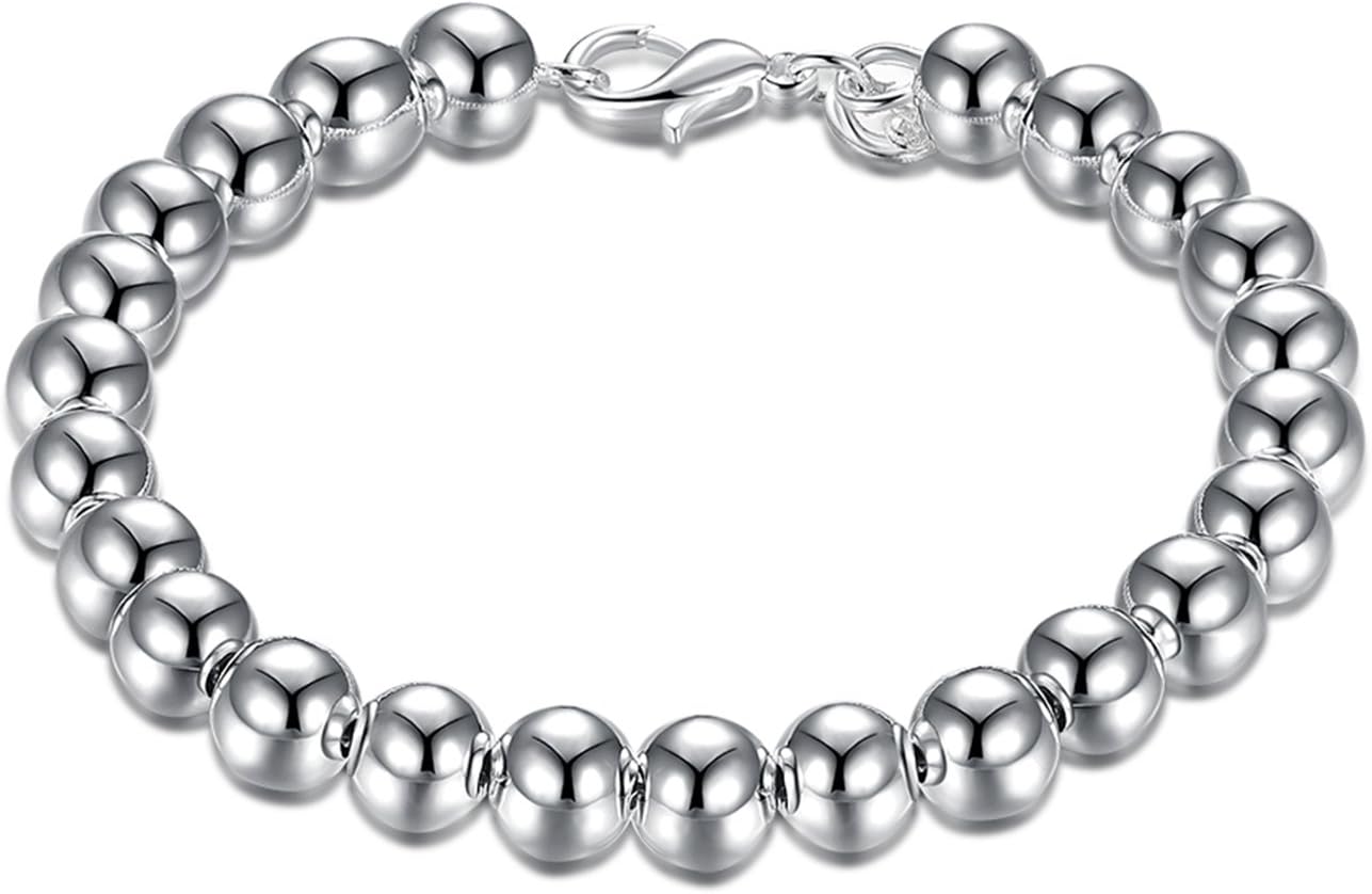 Fashion Jewelry 925 Sterling Silver 8mm Lucky Beads Bracelet for Women