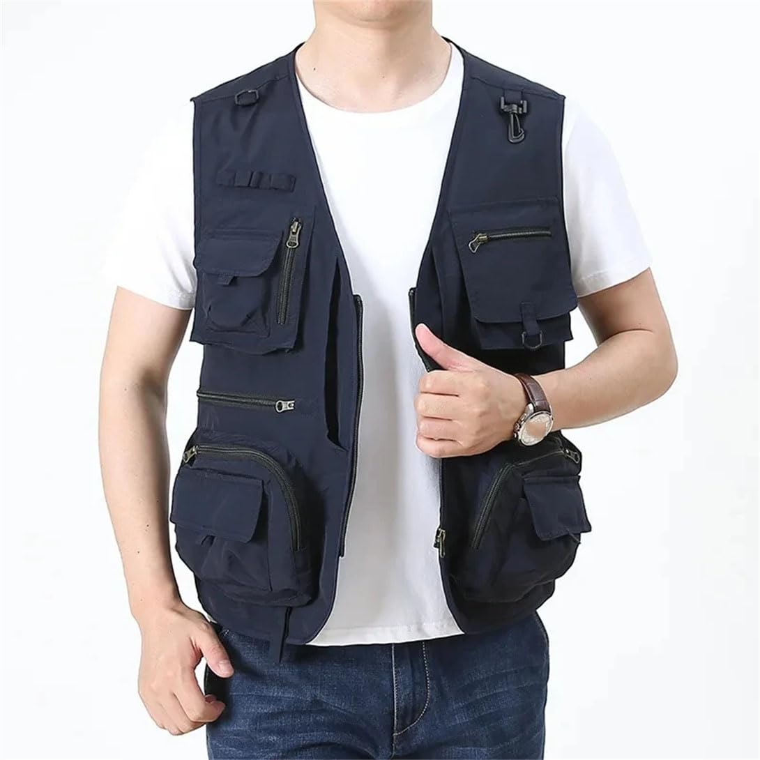 Gilet da uomo con scollo a V, senza maniche, leggero, in rete, per lavoro, caccia, viaggi, con tasche multiple