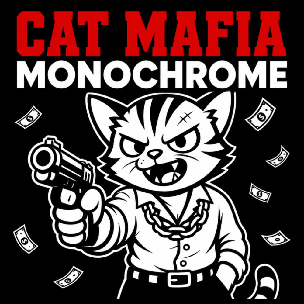Cat Mafia Monochrome Coloring Book: Funny Cat Crime Scenes for Adults & Cat Lovers. A Silly Mafia Parody with 50 Bold One-Color Designs for Stress Relief and Relaxation (One-Color Wonders)
