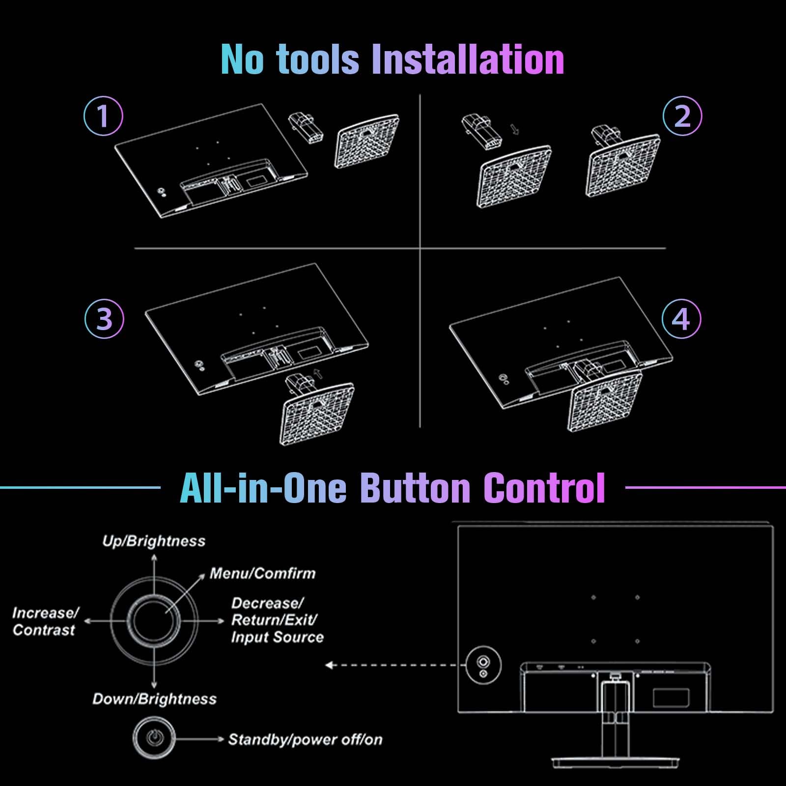 SANSUI 24 inch Monitor, IPS Display FHD Computer Monitor, 100Hz Monitor VESA Mount with HDMI Inputs for Home Office (HDMI Cable Included)