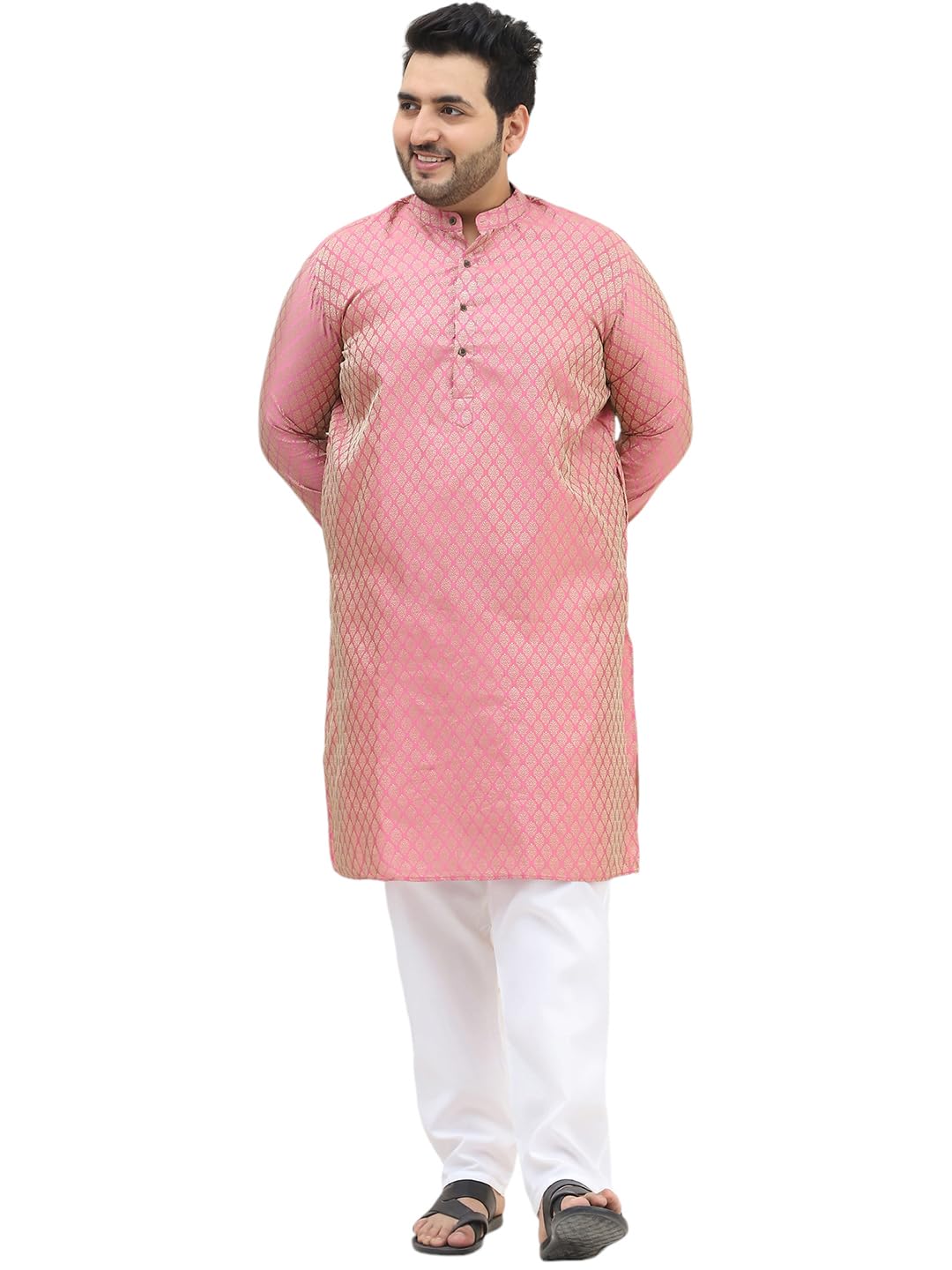 sojanya PLUS (Since 1958) Men's Jacquard Silk Self design Kurta & Off-White Pyjama Set-picture-28