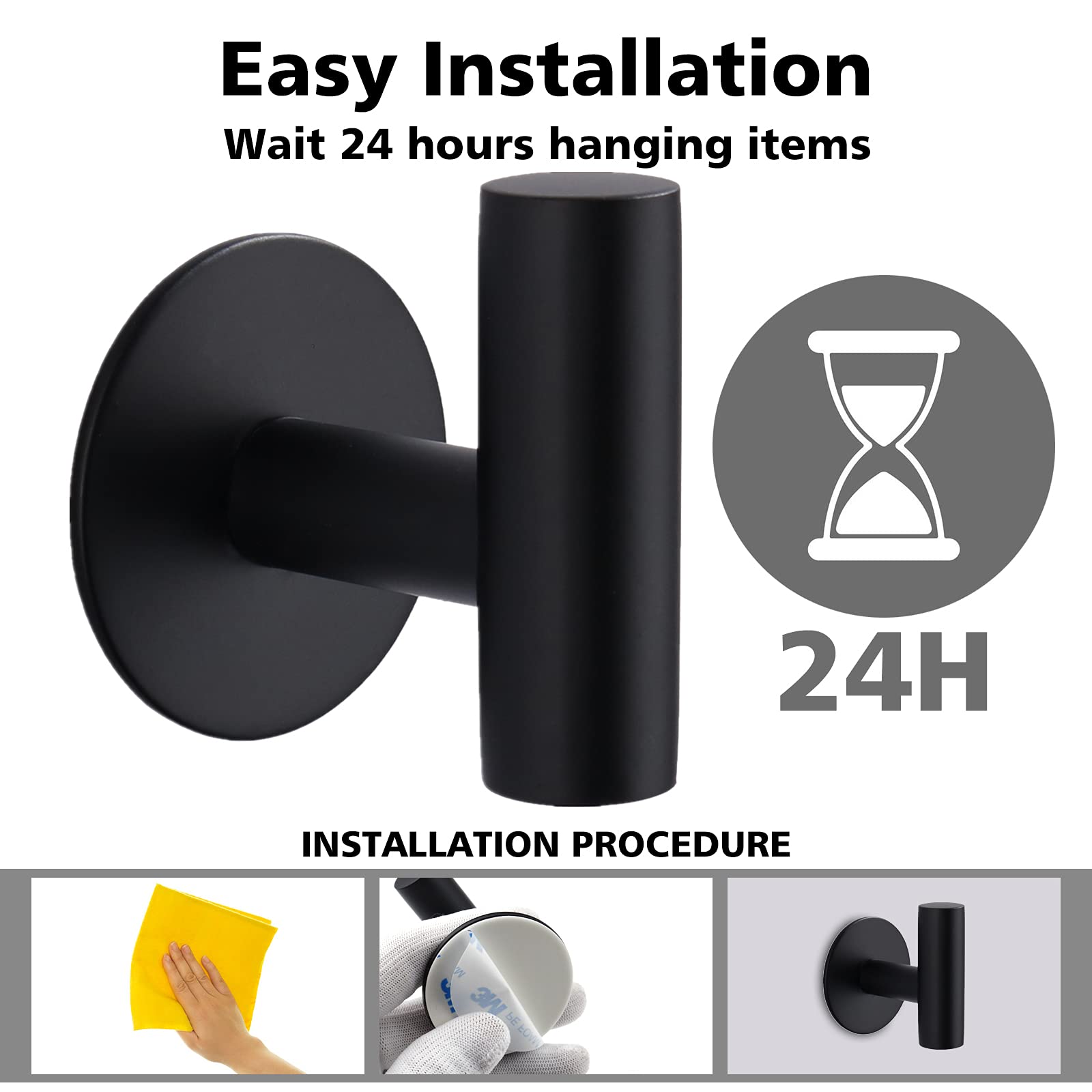 Yandls - Ganchos adhesivos de pared resistentes de acero inoxidable, impermeables, ganchos adhesivos para colgar, ganchos para colgar toallas de pared para baño, cocina, paquete de 2