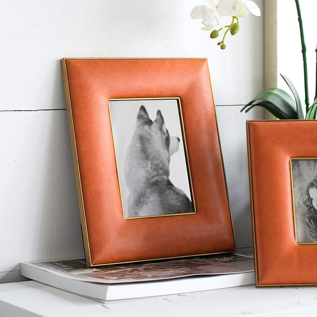 Frames Orange Leather 4 by 6 Picture Frame for Family Office Table Decorations (Size : 12.5 * 17.5cm) ()
