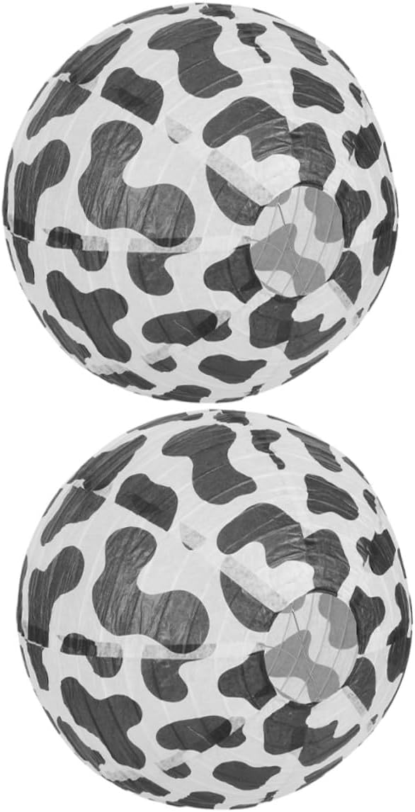 CHILDWEET Cow Print Paper Lanterns 8-inch 2pcs Western Cowboy Birthday Party Decorations Hanging Farm Animal Theme for Shower
