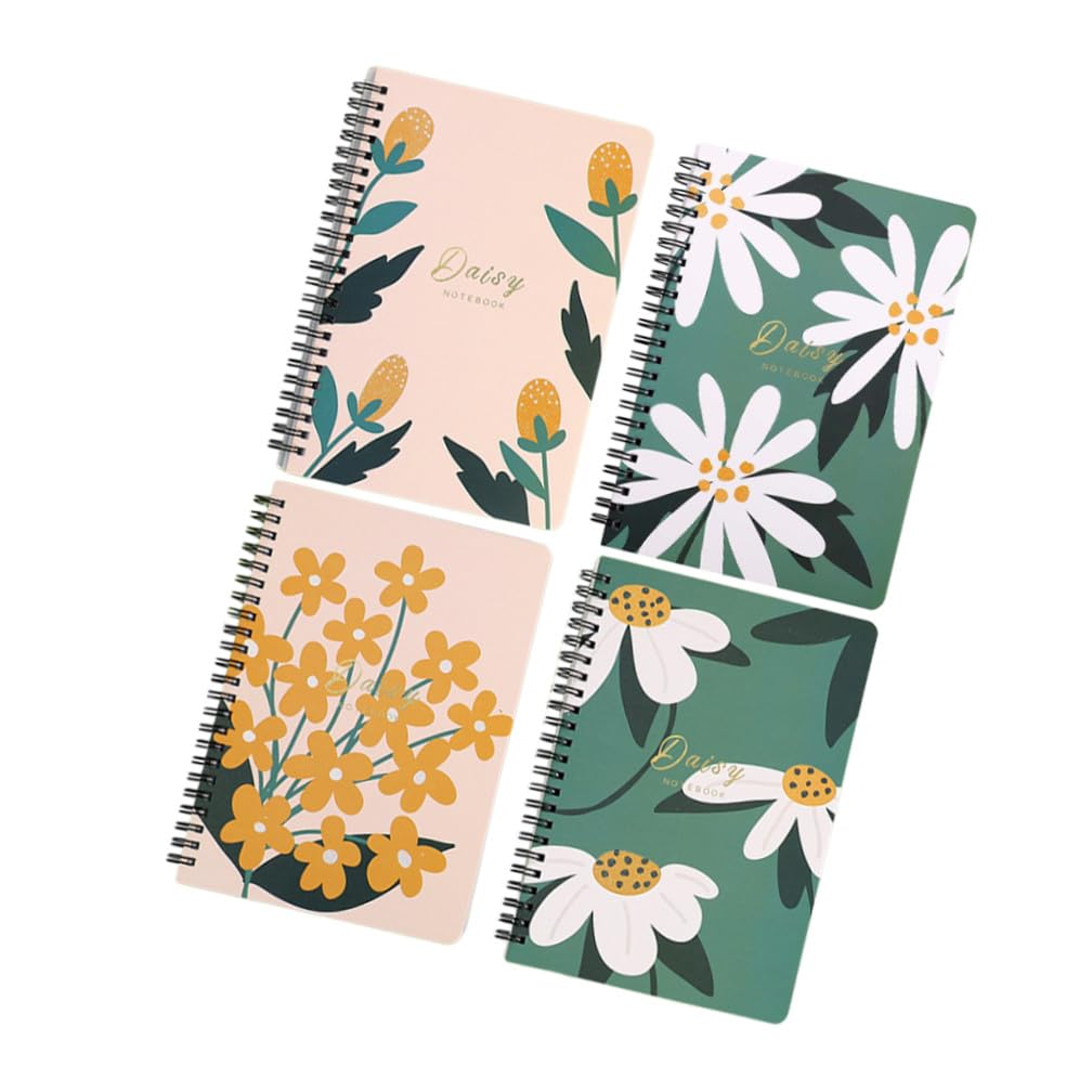 Housoutil 4 Pièces Cahier Spirale Floral Lot de Notebooks pour Prise de Notes pour Étudiants et Pages Lignées et Pratiques