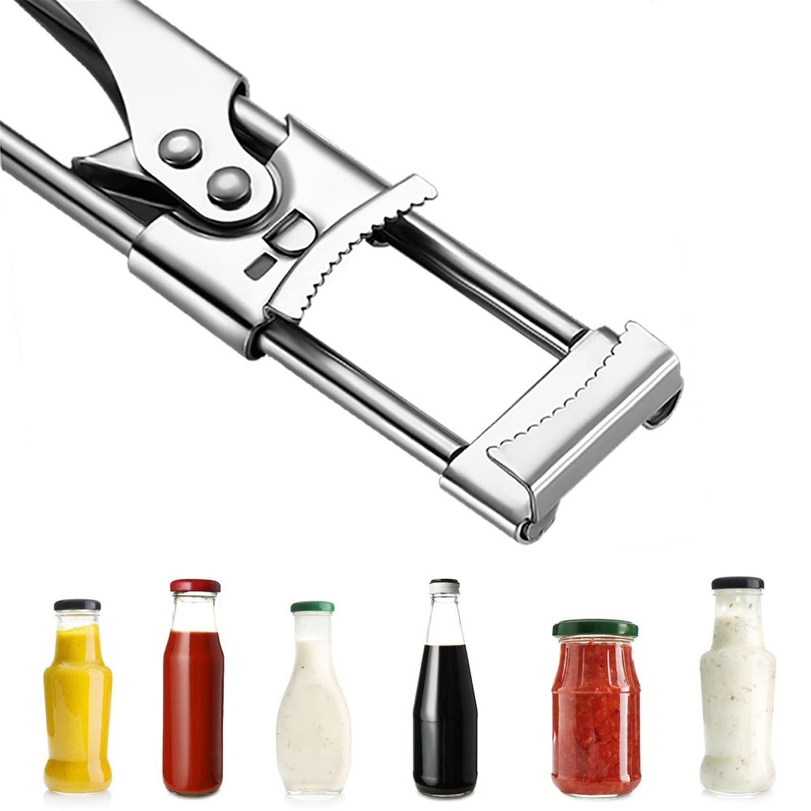 Apribottiglie, cavatappi e barattoli, multifunzione, in acciaio inox, facile da impugnare, per mani deboli, utensile da cucina