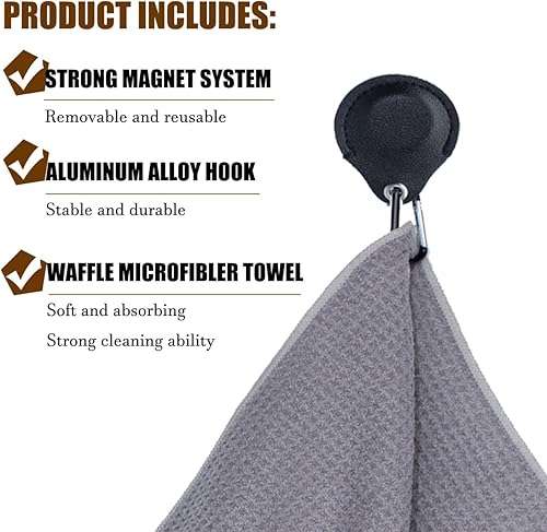 Miniatura 3 de Toalla de golf magnética con clip de mosquetón, toalla de golf de microfibra con patrón de gofre para hombres y mujeres, la mejor idea de regalo de