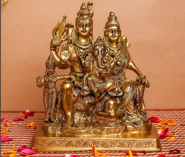 Image of Brass Shiv Parivar Statue 9.7 Inches Shiv Parivar Lord Shiva Parvati Kartikeya and Ganesha Murti Shiv Family Parivar Idol Statue for Home Decor Mandir Showpiece 5.25 kg (Design 1)