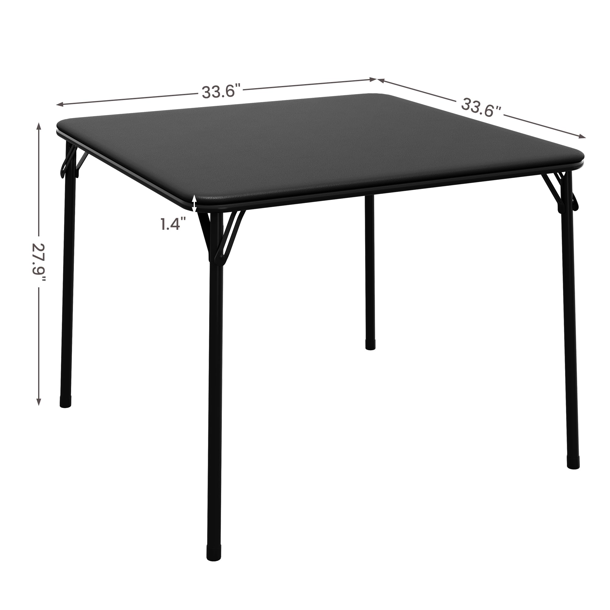 IDEALHOUSE Folding Table, 33.6-inch Portable Square Folding Card Table, Black Metal Folding Table with PU Soft Cushion, Suitable for Living Room, Office, Camping