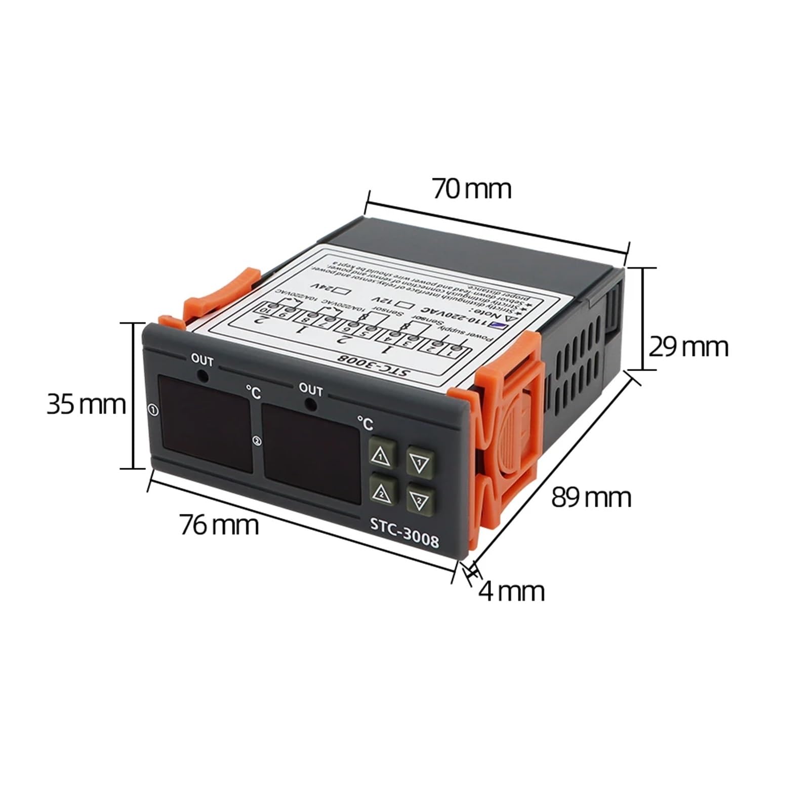Doppio regolatore di Temperatura Digitale STC-3008 Riscaldatore termostato con Uscita a Due relè con sonda 12V 24V 220V Frigo Domestico Calore Freddo (Color : DC 24V)