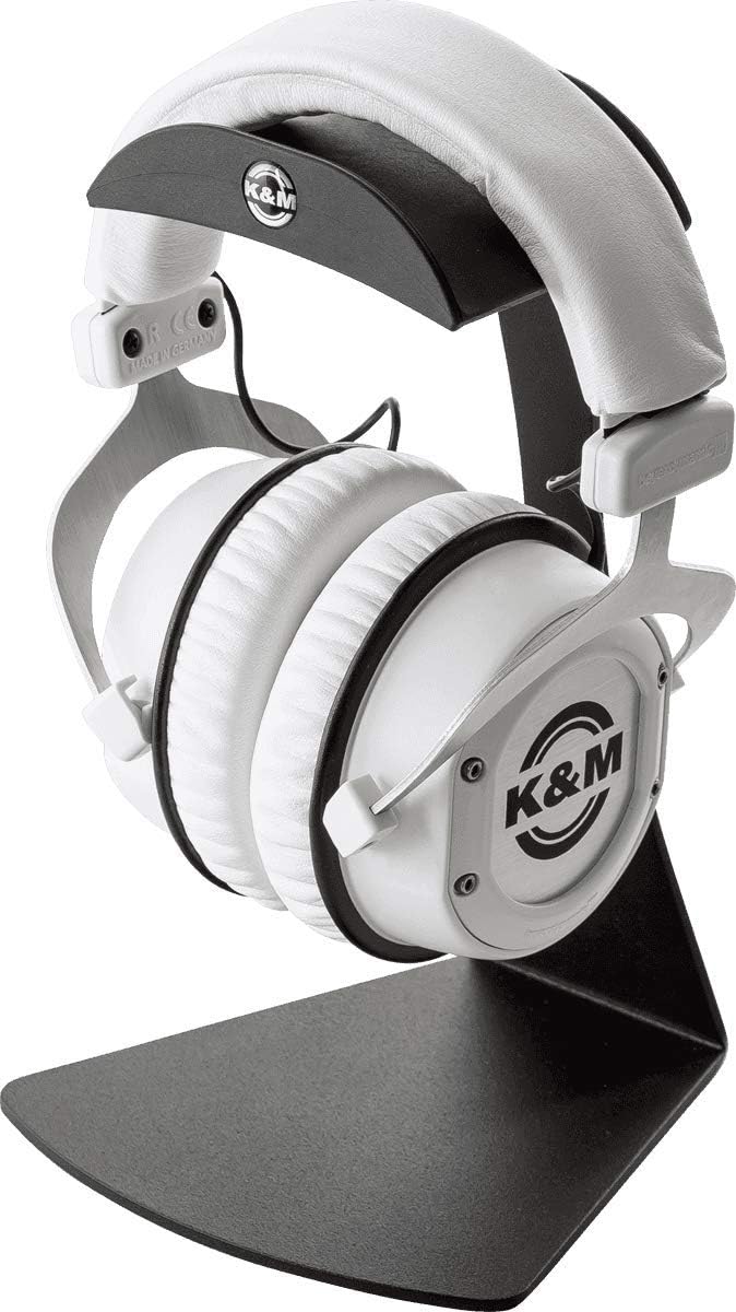 K&M Konig & Meyer 16075.000.56 Headphone Table Free-Standing Holder | Protective Rubber Padded Arm | Slip-Resistant Base | Black Structured Surface | Steel Design | Headset Accessory | German Made