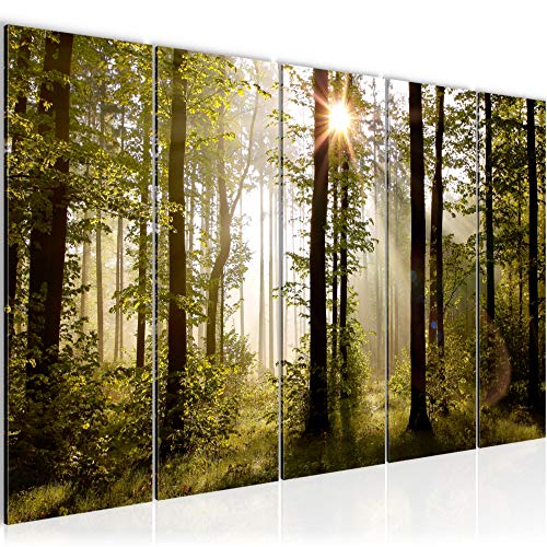 Runa Art Cuadro XXL Bosque niebla 200 x 80 cm Verde 5 Piezas - Made in Germany - 601755a