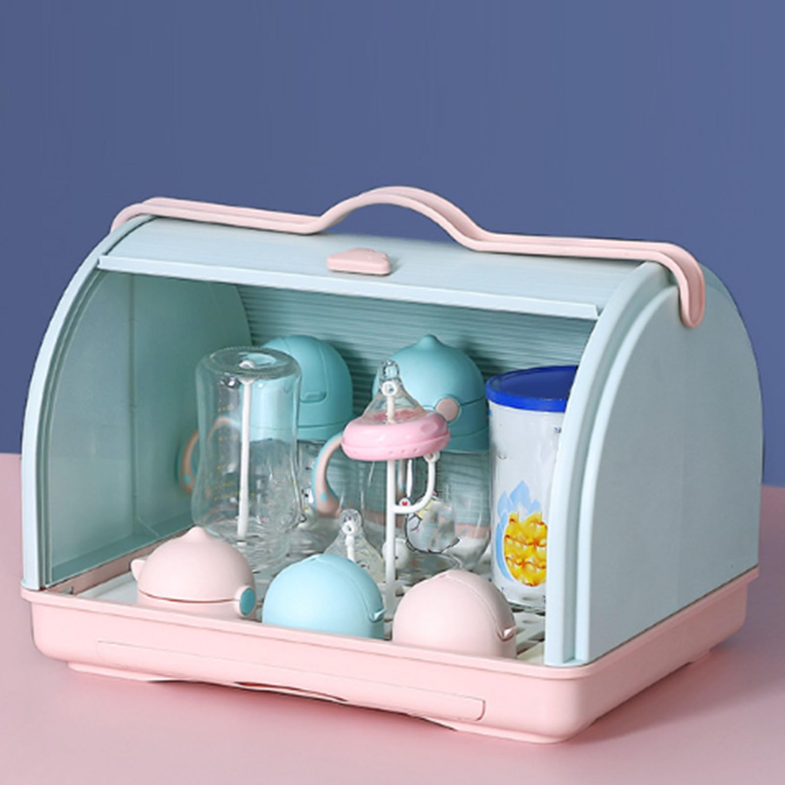 Caja para Secar Biberones, Cubierta Antipolvo con Asa Portátil, Escurridor de Almacenamiento de Biberones de Gran Capacidad para Viajes