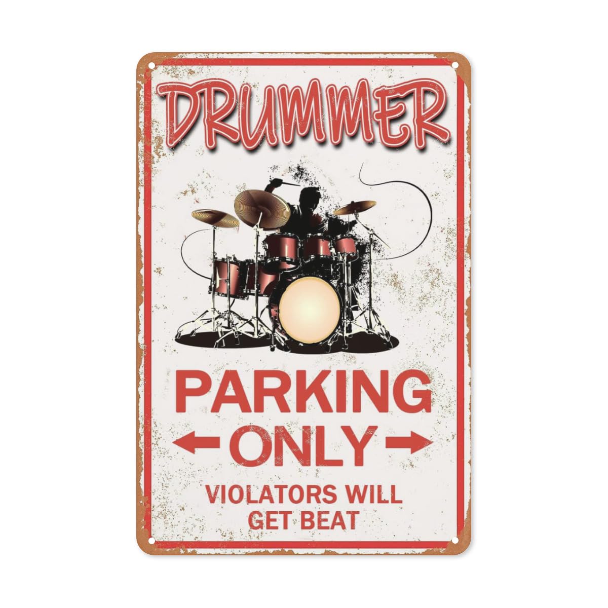 peiyeety Metal Tin Sign Drummer Parking Only Funny Music Quote Wall Art, Vintage Style, Wall Decor For Indoor Home Kitchen Living Room Bedroom Office Cafe Bar, 8x12 Inch