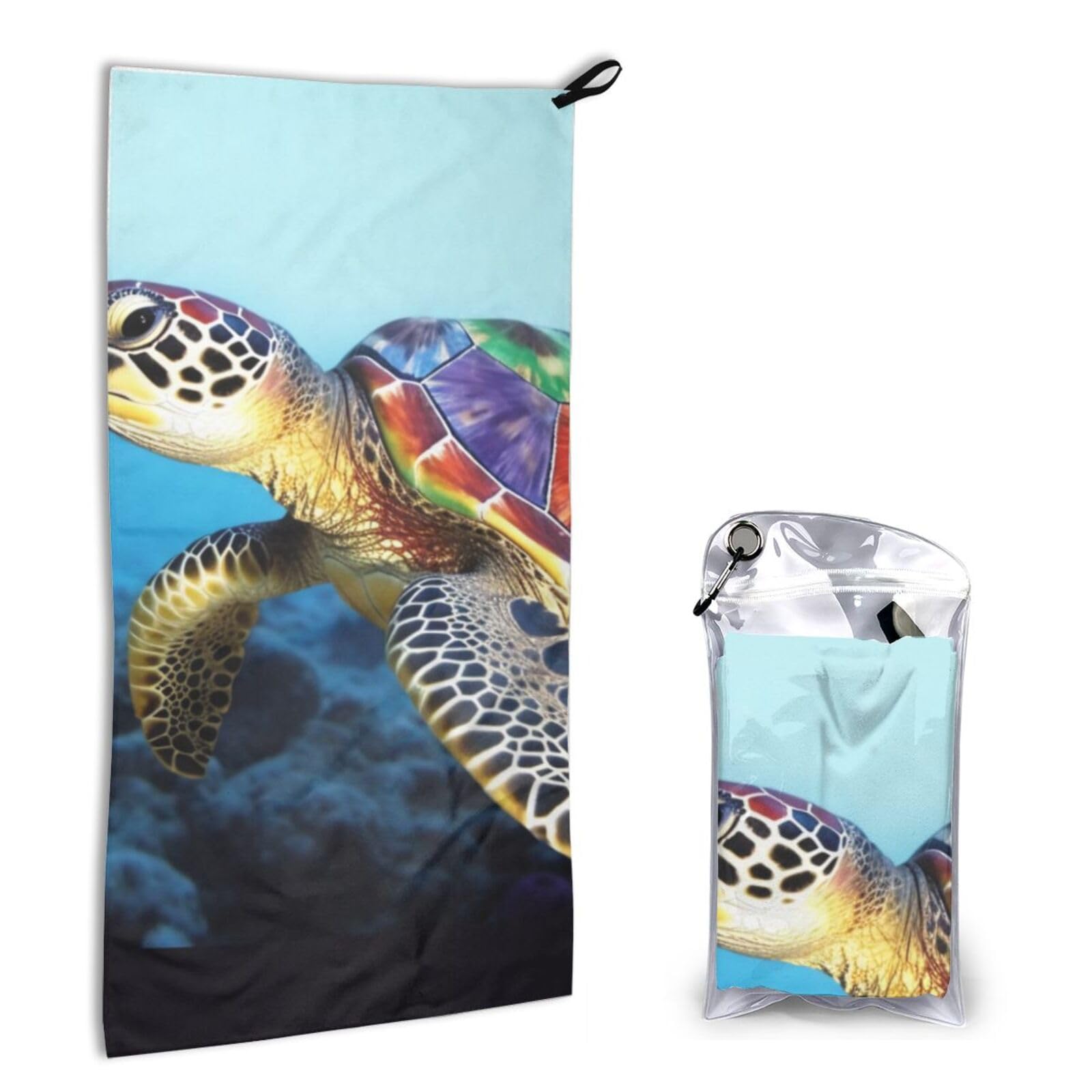 BWWHCCTI Quick Dry Hand Towel With Bag - Sea Turtle Printed Super Absorbent Face Cloth Microfiber Travel Sports Towels 40x80cm