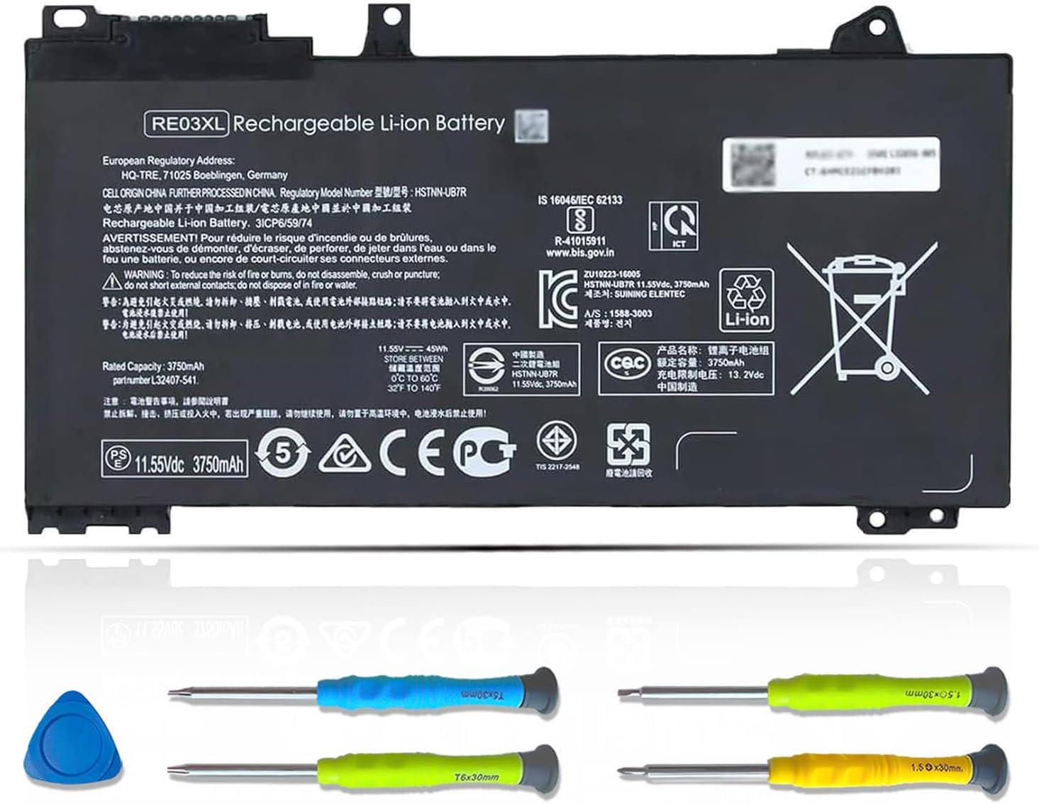 ASODI 45Wh RE03XL L32656-005 Laptop Battery Compatible with HP ProBook 450 G6 430 440 445 455R 430 440 445 450 G7 Series HSTNN-OB1C L32407-AC1 HSTNN-UB7R L32407-2B1 L32407-541 L32656-002 HSTNN-DB9A
