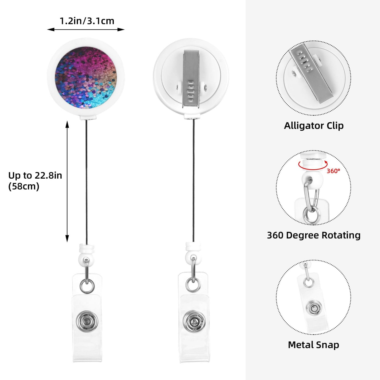 Bling strass intrekbare badgehaspel, glitter ID-badgehouder met