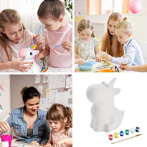 Miniatura 7 de Alcancía creativa de cerámica con pinturas y pinceles, bonito banco de monedas de unicornio para niños, regalo creativo