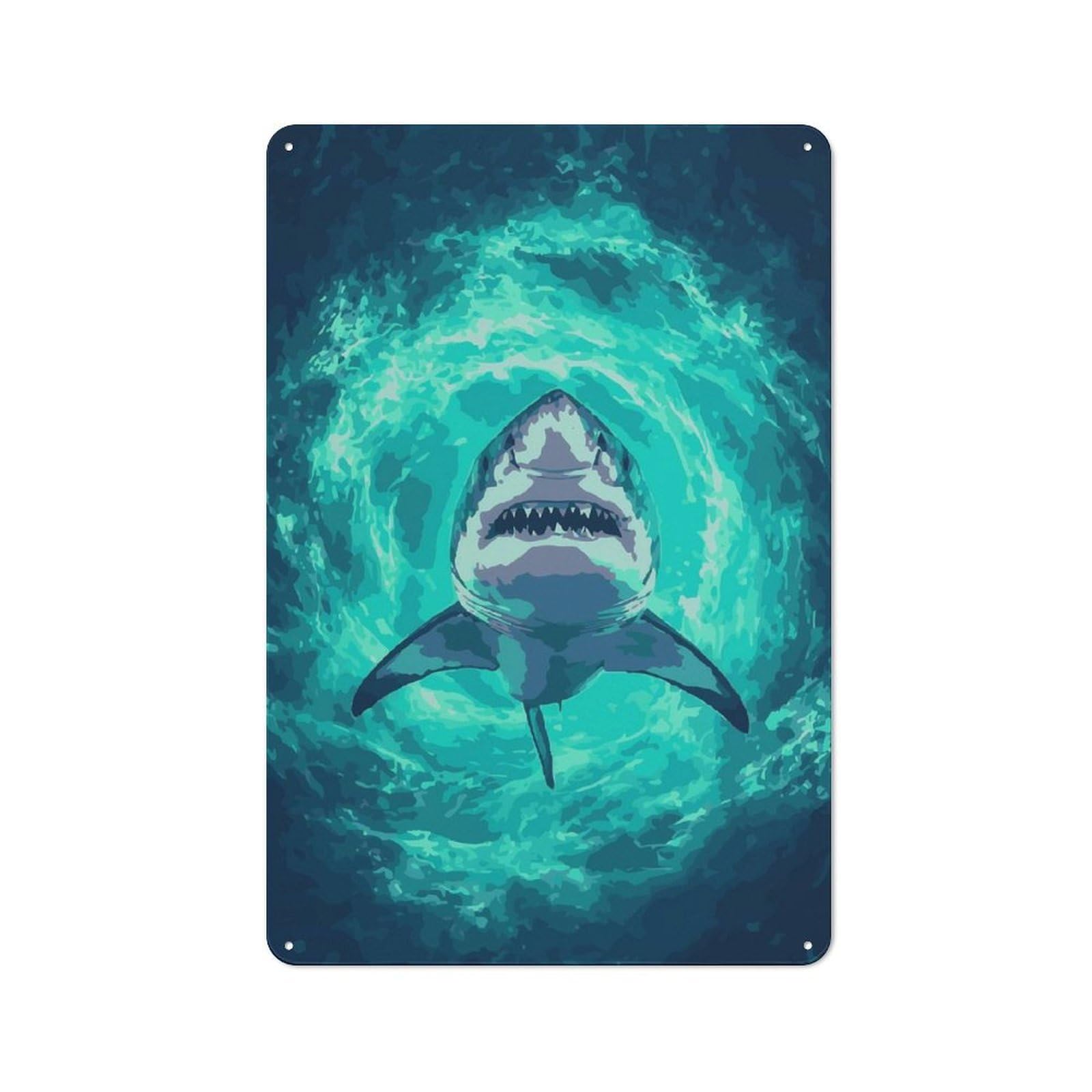 Junmoney Great White Shark In Ocean Depths Retro-Style Tin Sign 30X20cm For Man Cave Or Games Room, A Metal Wall Feature For Games Rooms And Man Caves