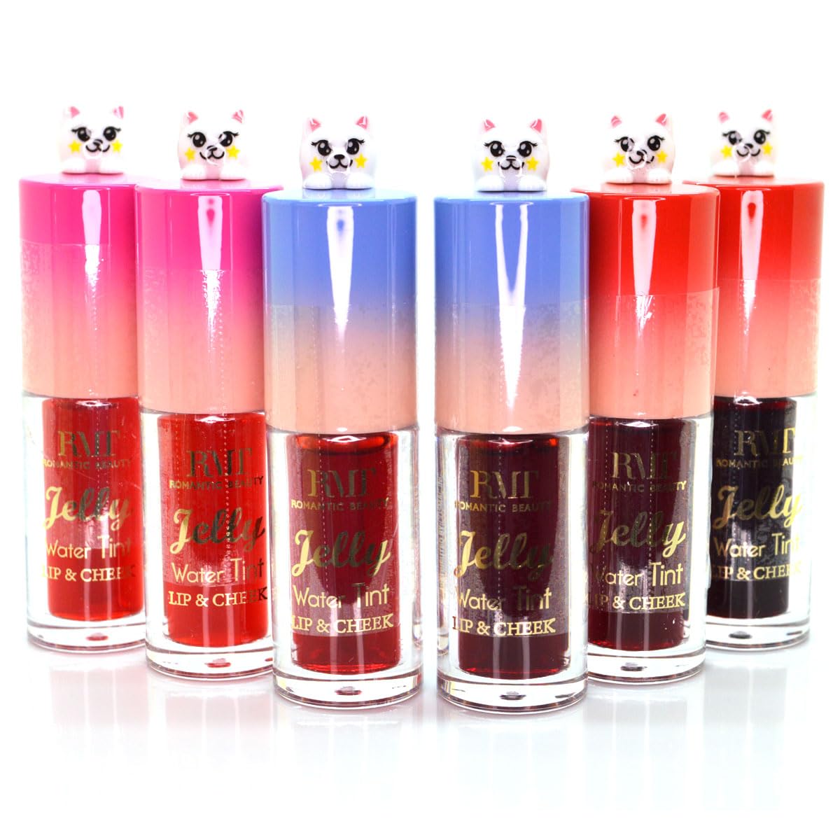 6 Full Set of Cutty Cat Purr-Fect Jelly Cheek & Lip Tint Gloss Waterproof & Zipper Bag, Pink
