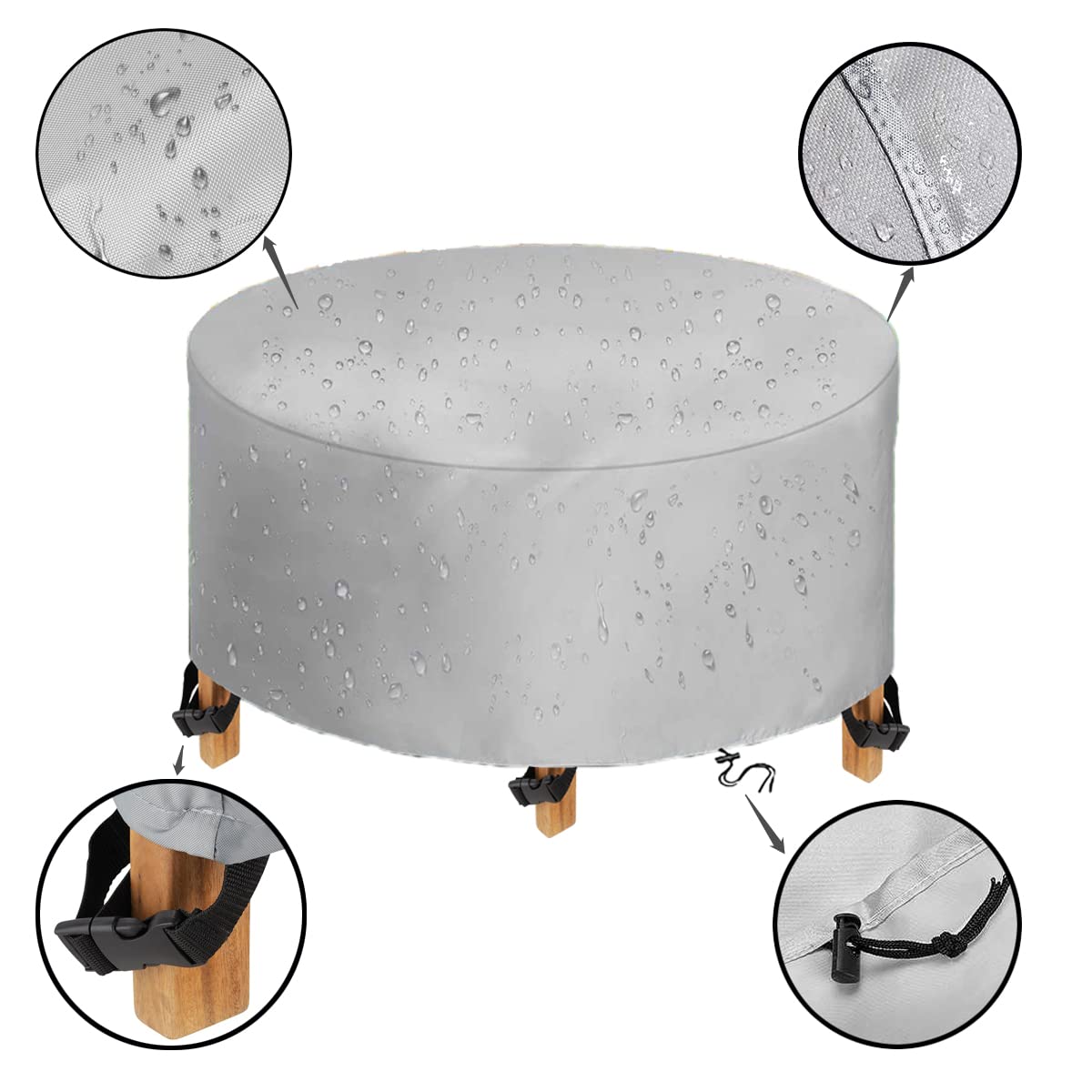 Abdeckung für Gartenmöbel Rund Multi Größe 600D Oxford Abdeckung Gartentisch Wasserdichtes Winddicht Abdeckhaube Gartenmöbel, Schutzhülle für Runder Gartenmöbel Gartentisch D x H Ø 300x85cm