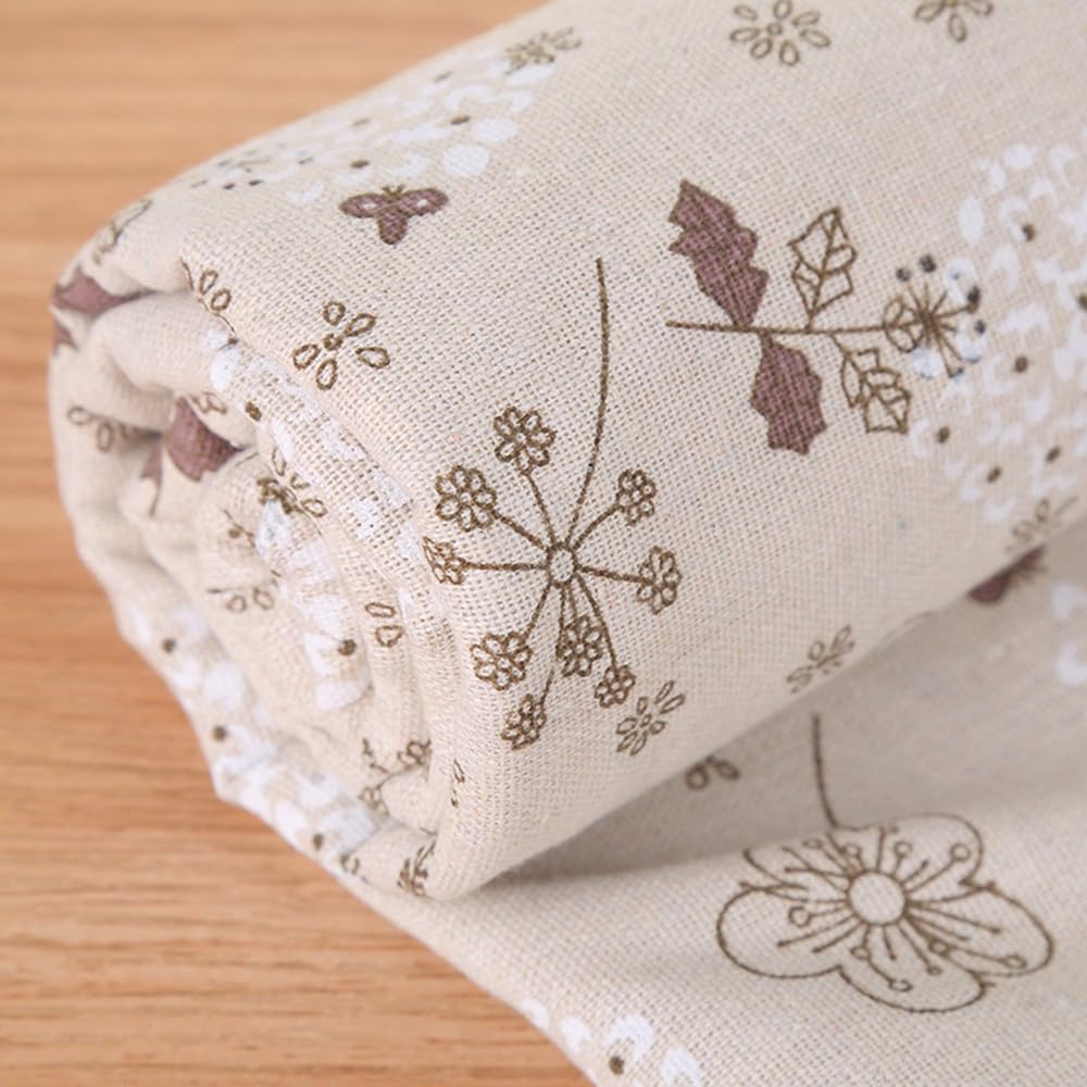 Tissu en lin imprimé au mètre - Longueur : 4 m - Largeur : 150 cm - Beige - Avec motif floral - Pour la décoration de rideau - Aspect lin - Nappe de bricolage - Pour canapé, sacs, bricolage