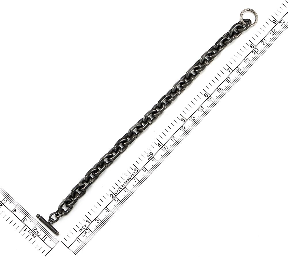 COOLSTEELANDBEYOND Men’s Black Steel Bracelet, Vintage Oxidized Chain Link Toggle Clasp, Punk Biker Jewelry Accessory - Image 4
