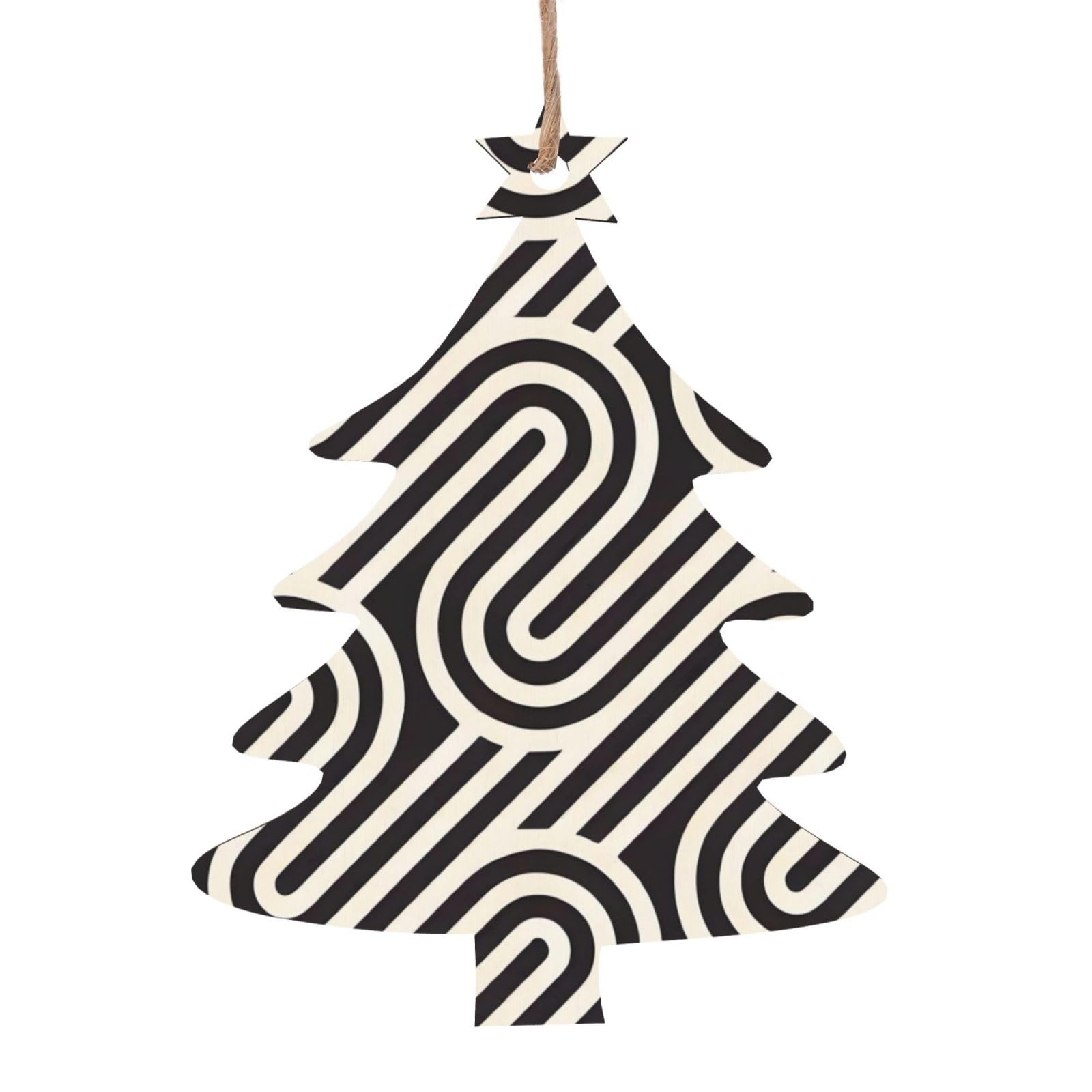 Black Curved Texture Printed Christmas Wooden Pendants, Simple and Environmentally Friendly, Holiday decorationsã€‚